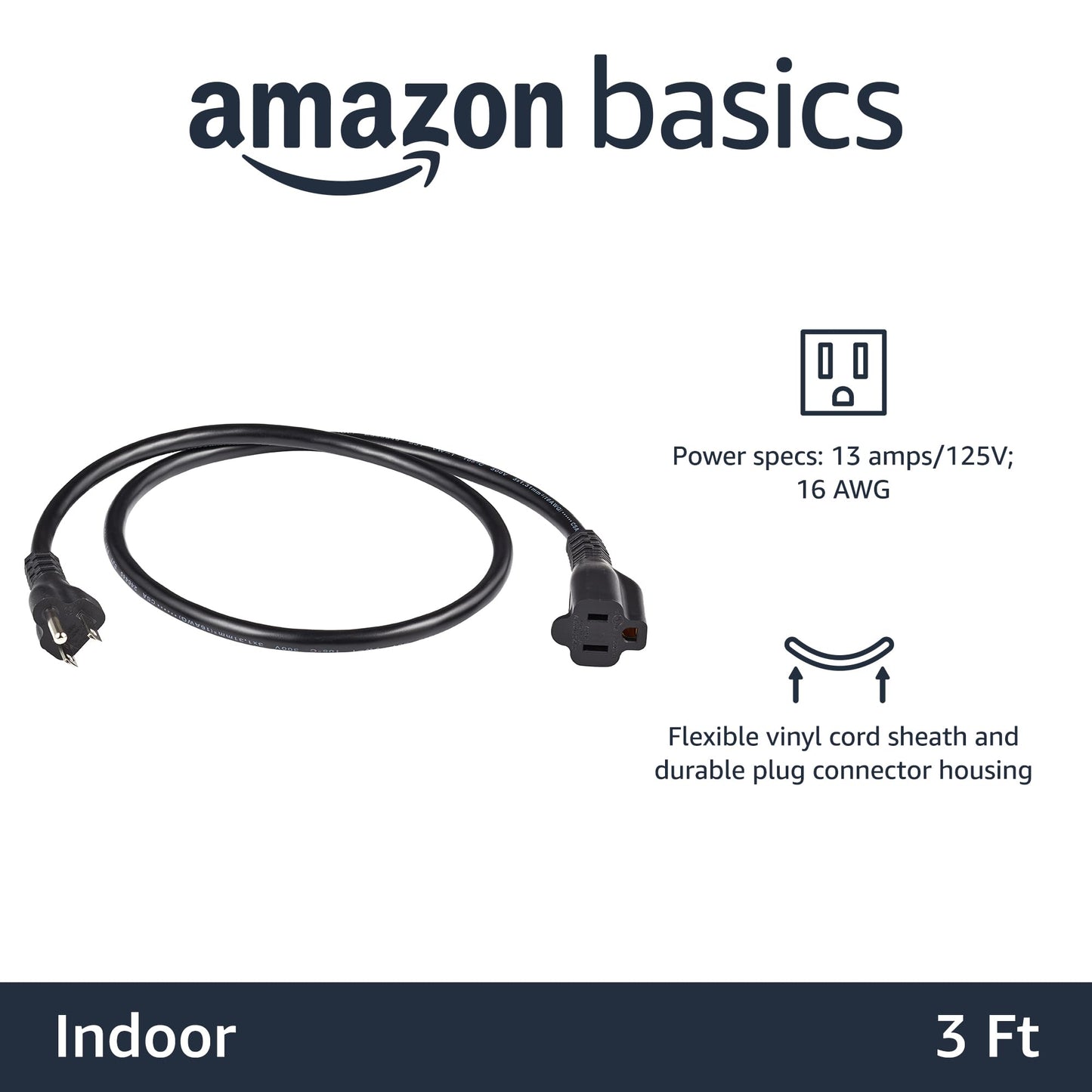 Amazon Basics 6-Foot Extension Cord - 13 Amps, 125V - Black