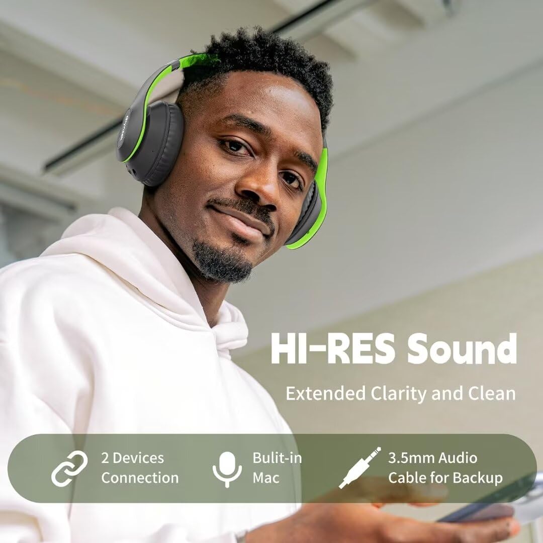 Wireless Bluetooth Headphones Over Ear 65H Playtime HiFi Stereo Headset with Microphone and 6EQ Modes Foldable Bluetooth V6.0 Headphones for Desktop Computer Laptop Rose Gold