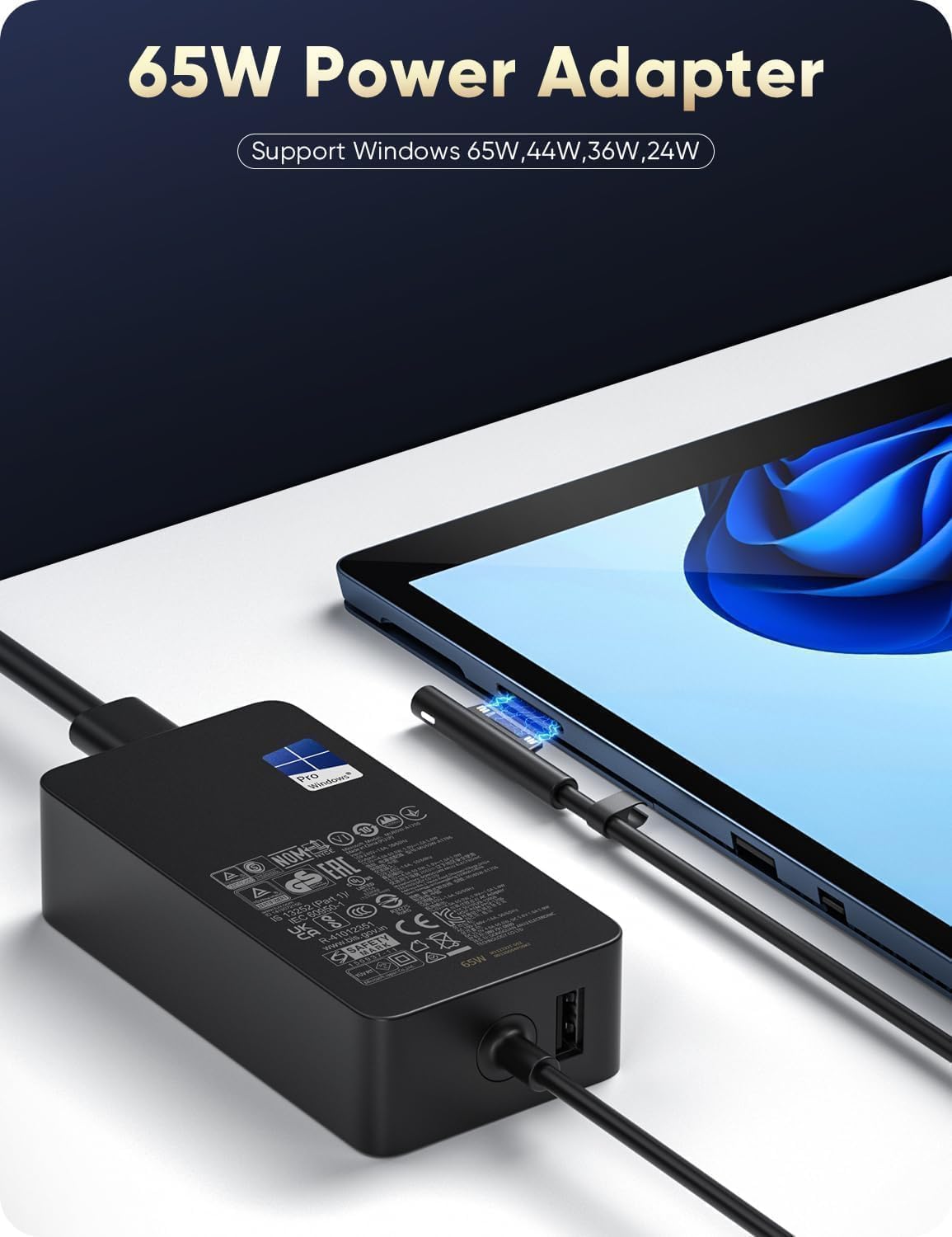 Surface Pro Charger,65W Microsoft Surface Charger for Surface Pro 3/4/5/6/7/7+/8/9/10/11, Surface Laptop 1/2/3/4/4/6/7, Surface Book 1/2/3, Surface Go 1/2/3/4, Surface LaptopGo, Support 44W 39W 36W