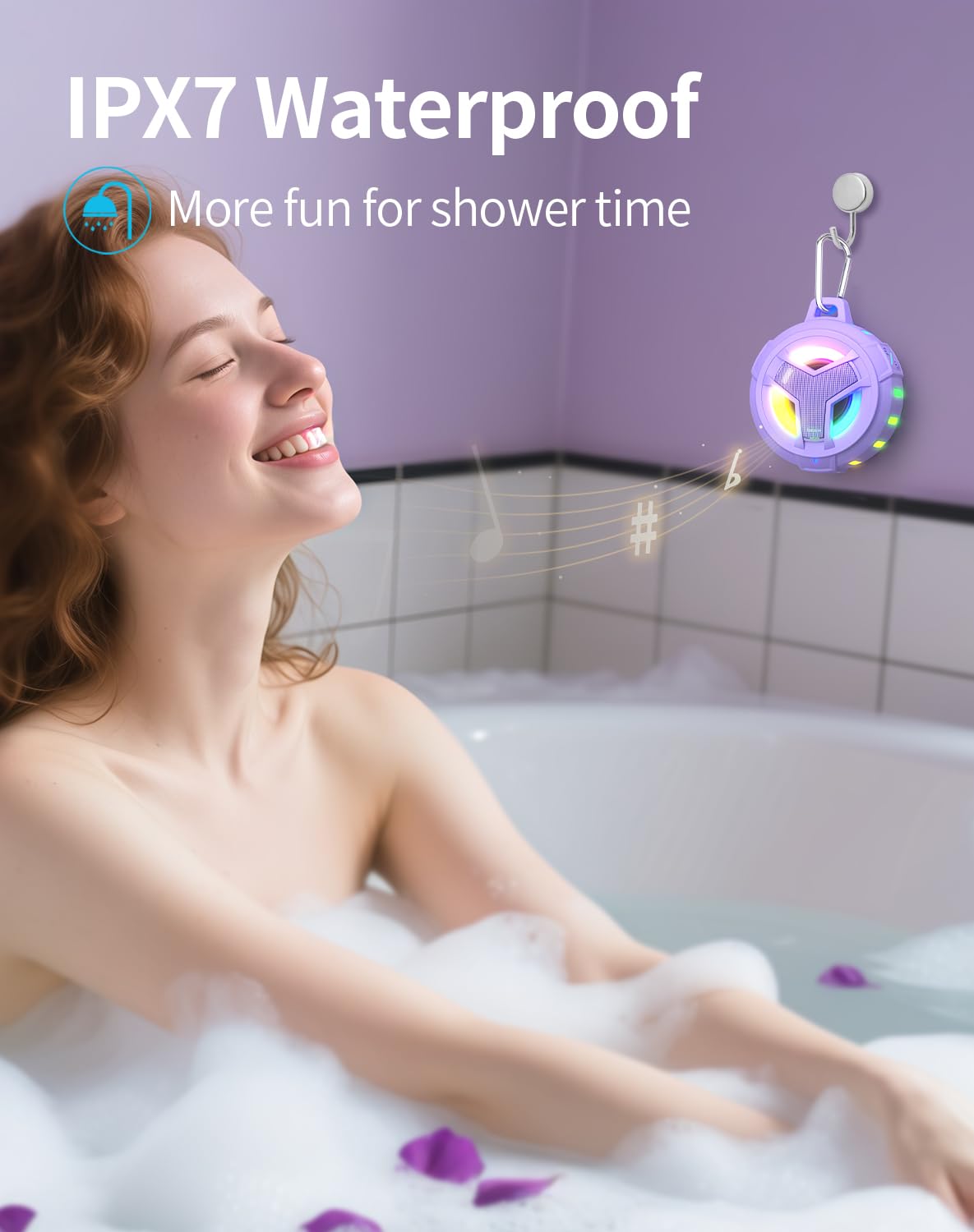 EBODA Bluetooth Shower Speaker, Portable Bluetooth Speakers, IP67 Waterproof Outdoor Speaker Wireless with LED Light, Floating, 2000mAh, True Wireless Stereo for Pool, Kayak, Bike, Golf, Gifts -Black