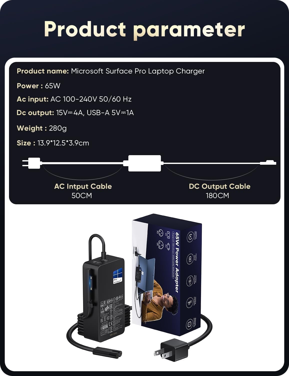 Surface Pro Charger,65W Microsoft Surface Charger for Surface Pro 3/4/5/6/7/7+/8/9/10/11, Surface Laptop 1/2/3/4/4/6/7, Surface Book 1/2/3, Surface Go 1/2/3/4, Surface LaptopGo, Support 44W 39W 36W