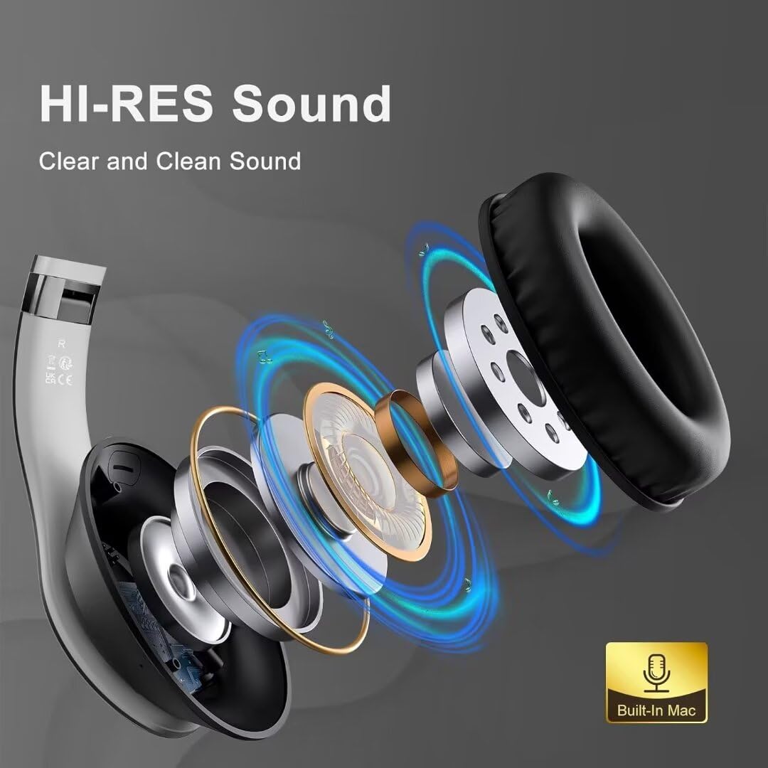 Wireless Bluetooth Headphones Over Ear 65H Playtime HiFi Stereo Headset with Microphone and 6EQ Modes Foldable Bluetooth V6.0 Headphones for Desktop Computer Laptop Rose Gold