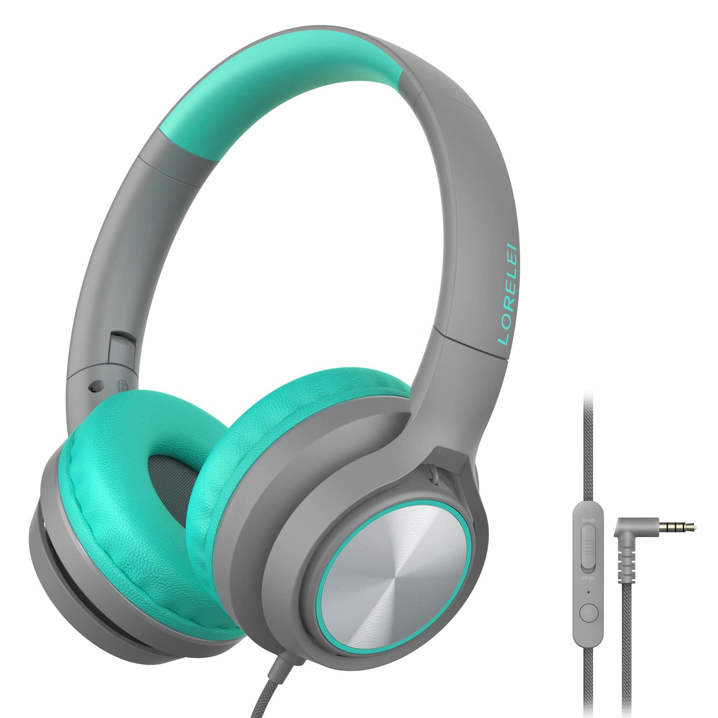 LORELEI E7 Kids Headphones with Microphone,On-Ear Wired Headset for Children/Boys/Girls,85/94dB Safe Volume 3.5mm Audio Jack Tangle-Free for School/iPad/Laptop/Travel (Blue&Green)