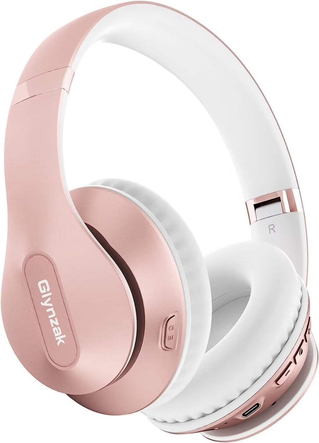 Wireless Bluetooth Headphones Over Ear 65H Playtime HiFi Stereo Headset with Microphone and 6EQ Modes Foldable Bluetooth V6.0 Headphones for Desktop Computer Laptop Rose Gold