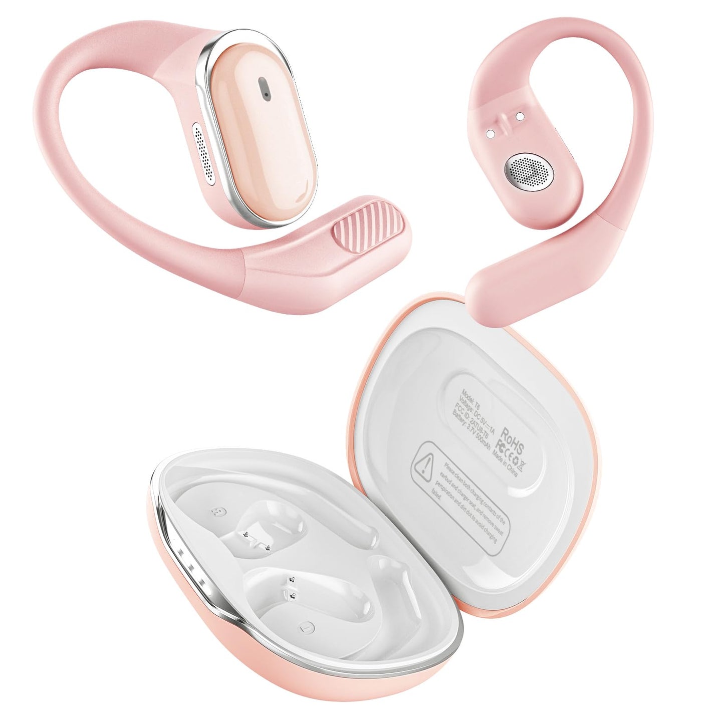 Open Ear Wireless Earbuds Bluetooth Headphones, 80H Playtime Stereo Ear Buds with ENC Noise Cancelling, Fast Charging, IPX7 Waterproof Sports Earphones with Earhook for Running/Workouts (Black)