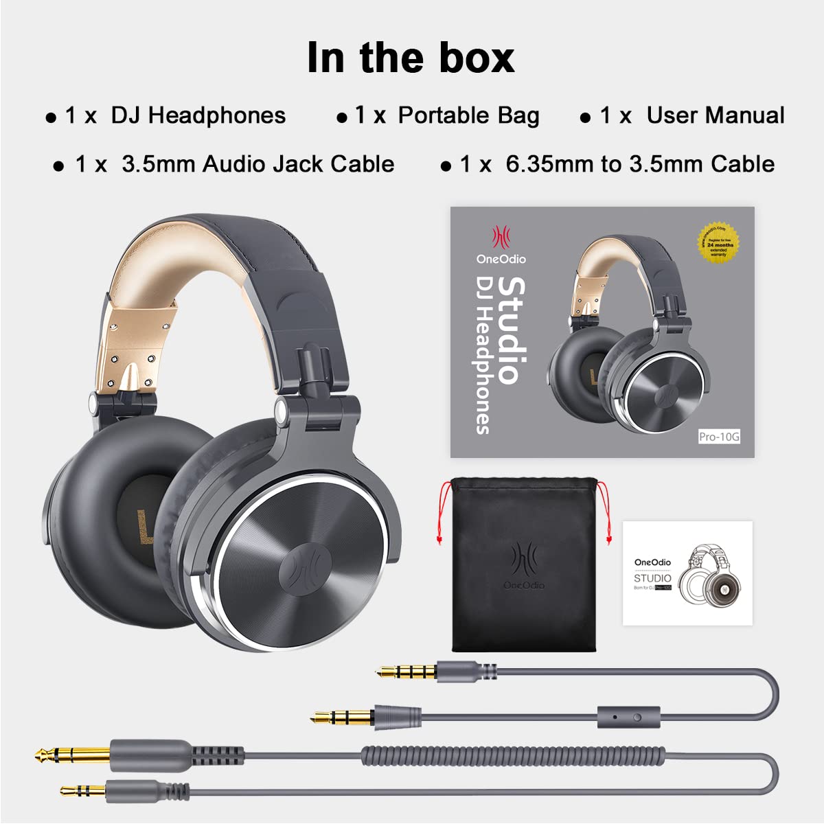 OneOdio Pro-10 Over-Ear Wired Headphones for School, Studio Monitor & Mixing, DJ Stereo Headsets, 50mm Neodymium Drivers, In-Line Mic, 3.5mm/6.35mm Jack for AMP, Computer, Recording, Phone, Piano, Guitar