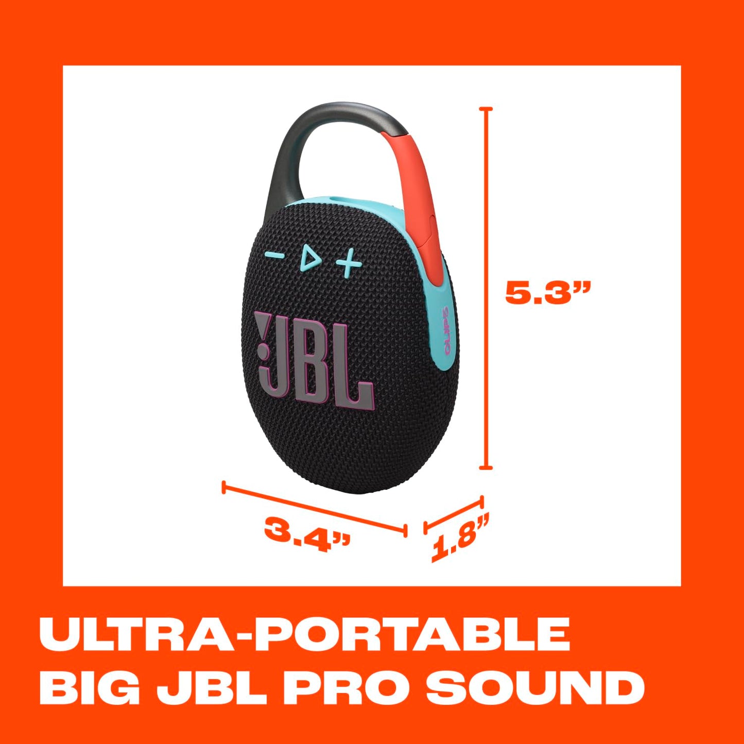 JBL Clip 5 - Ultra-Portable, Waterproof and Dustproof Bluetooth Speaker, Integrated Carabiner, Up to 12 Hours of Play, Made in Part with Recycled Materials (Blue)