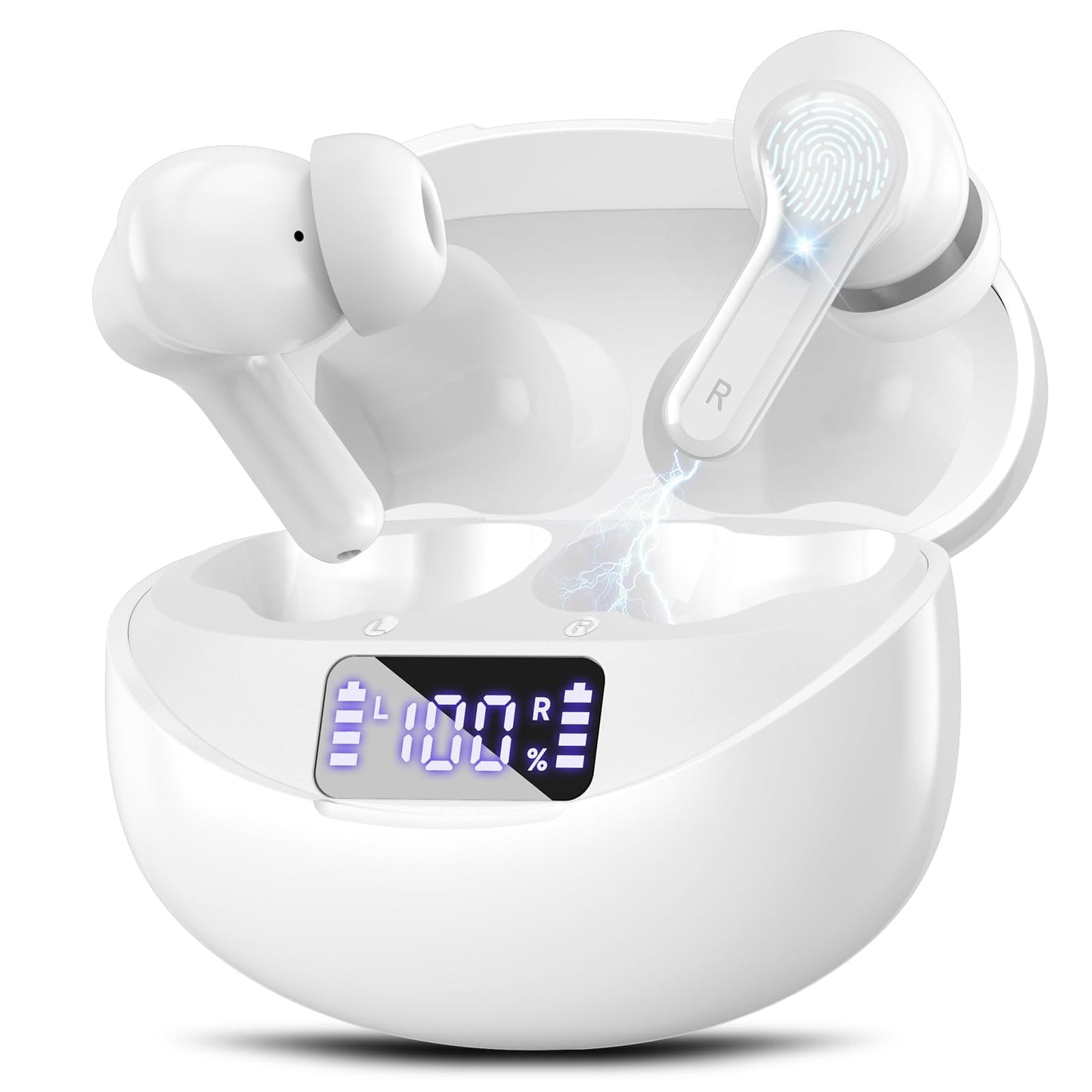 Wireless Earbuds, Bluetooth 5.4 Headphones HiFi Stereo 50H Playback LED Digital Display Ear Buds with ENC Noise Canceling Headset, IPX7 Waterproof Earphones for Running/Workout