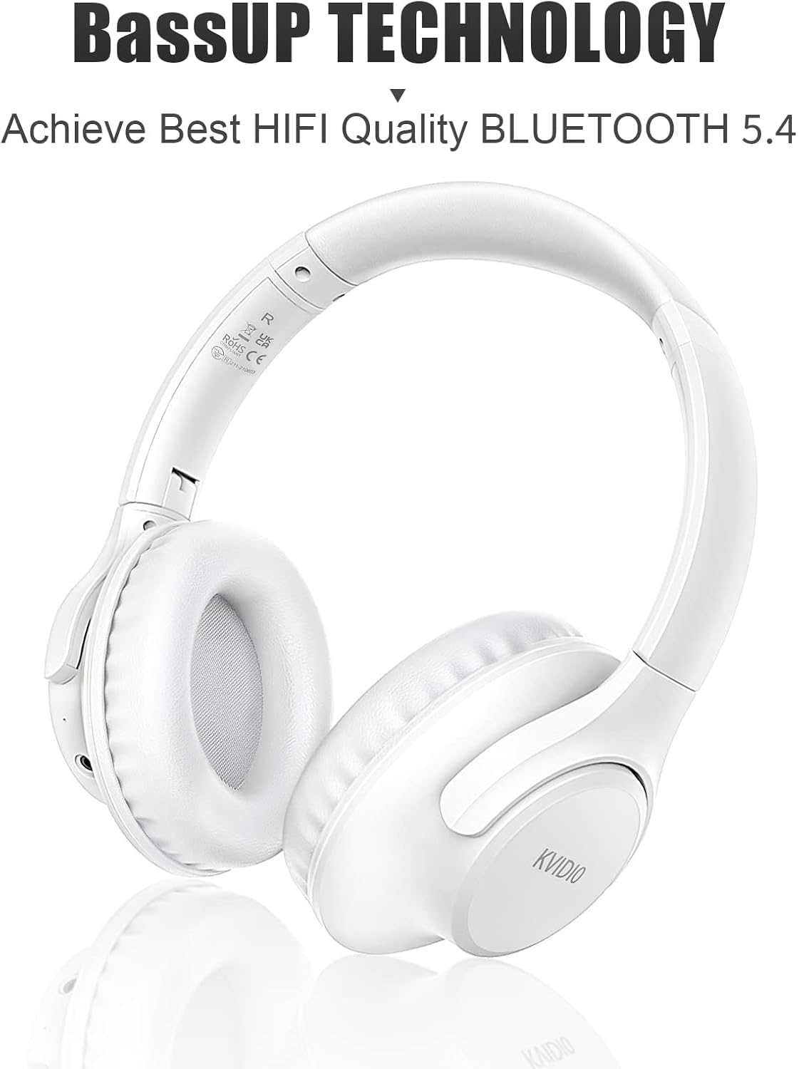 KVIDIO Bluetooth Headphones Over Ear, 65 Hours Wireless Headphones with Microphone, Foldable Lightweight HiFi Stereo Headset with Deep Bass for Travel Work Laptop PC Cellphone
