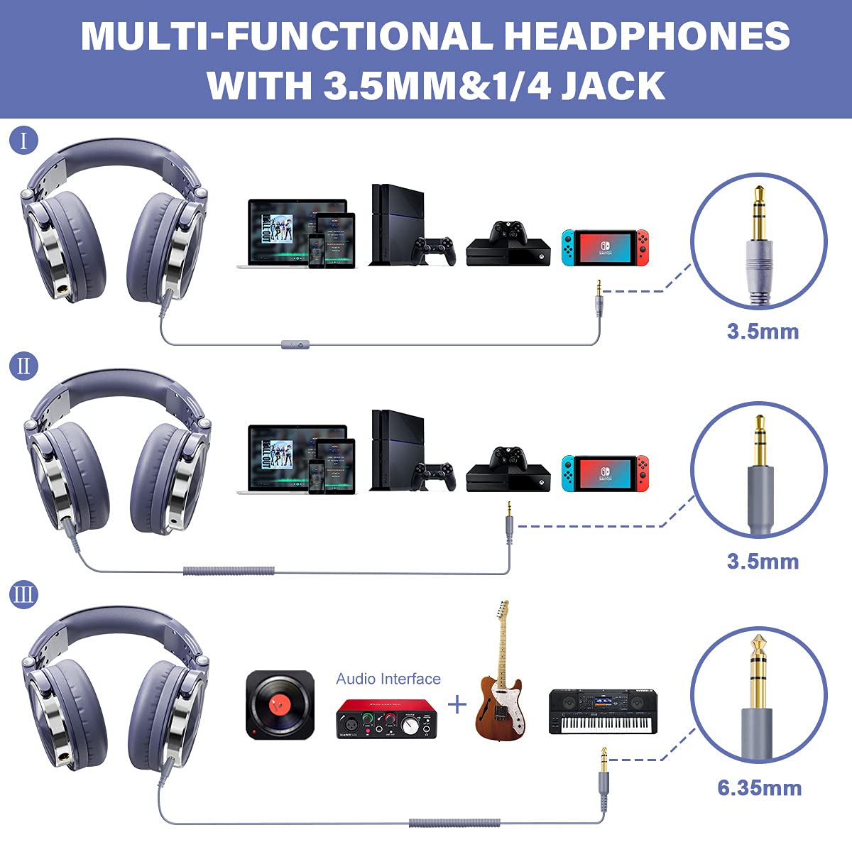 OneOdio Pro-10 Over-Ear Wired Headphones for School, Studio Monitor & Mixing, DJ Stereo Headsets, 50mm Neodymium Drivers, In-Line Mic, 3.5mm/6.35mm Jack for AMP, Computer, Recording, Phone, Piano, Guitar