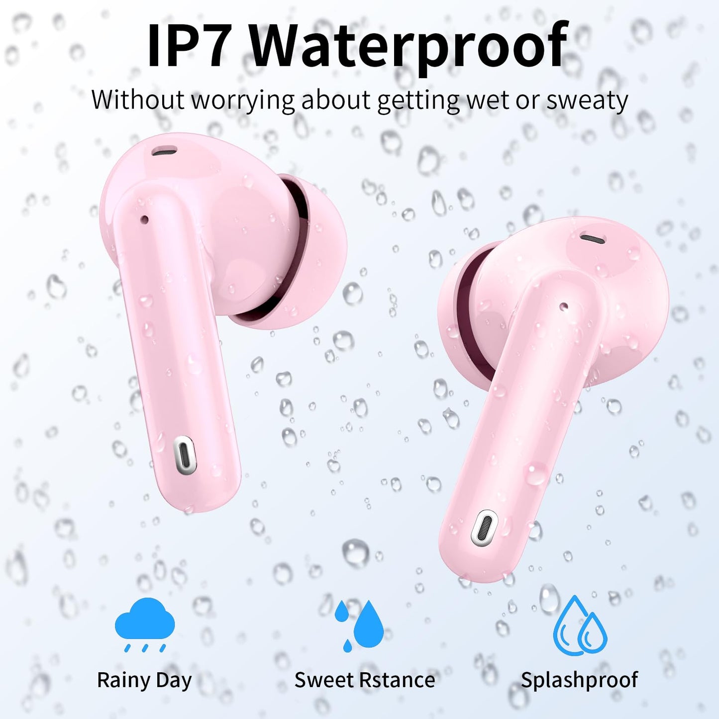 Wireless Earbuds, Bluetooth Headphones 5.4 HiFi Stereo, Wireless Earphones with ENC Noise Cancelling Mic, IP7 Waterproof in Ear Headphones, LED Digital Display Ear Buds, Touch Control, Black