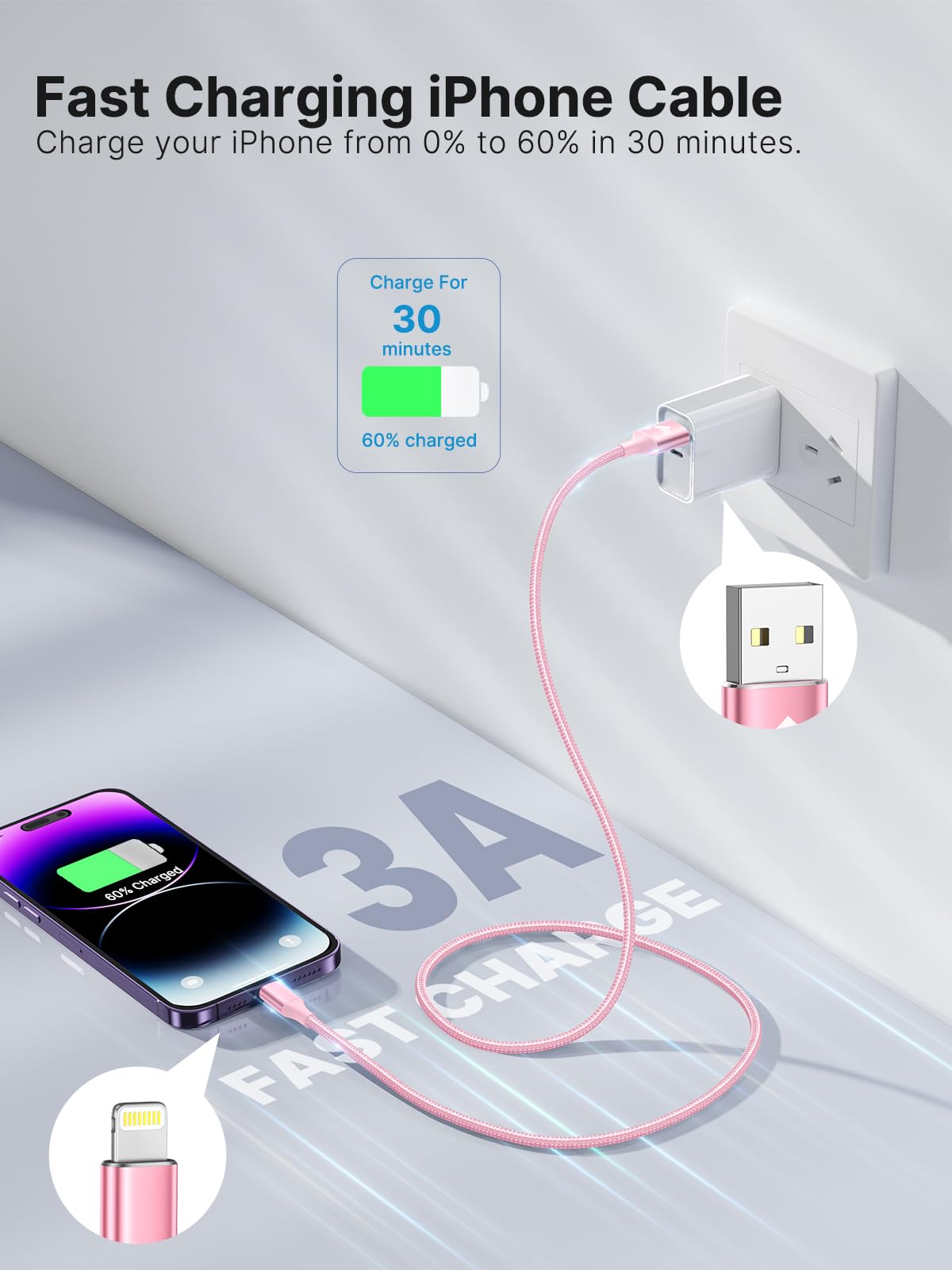 iPhone Charger [Apple MFi Certified] 6FT USB Charger Cable Fast Charging USB to Lightning Cable Braided Cord Compatible with iPhone 14 13 12 11 Pro Max XR XS X 8 7 6 Plus SE, iPad