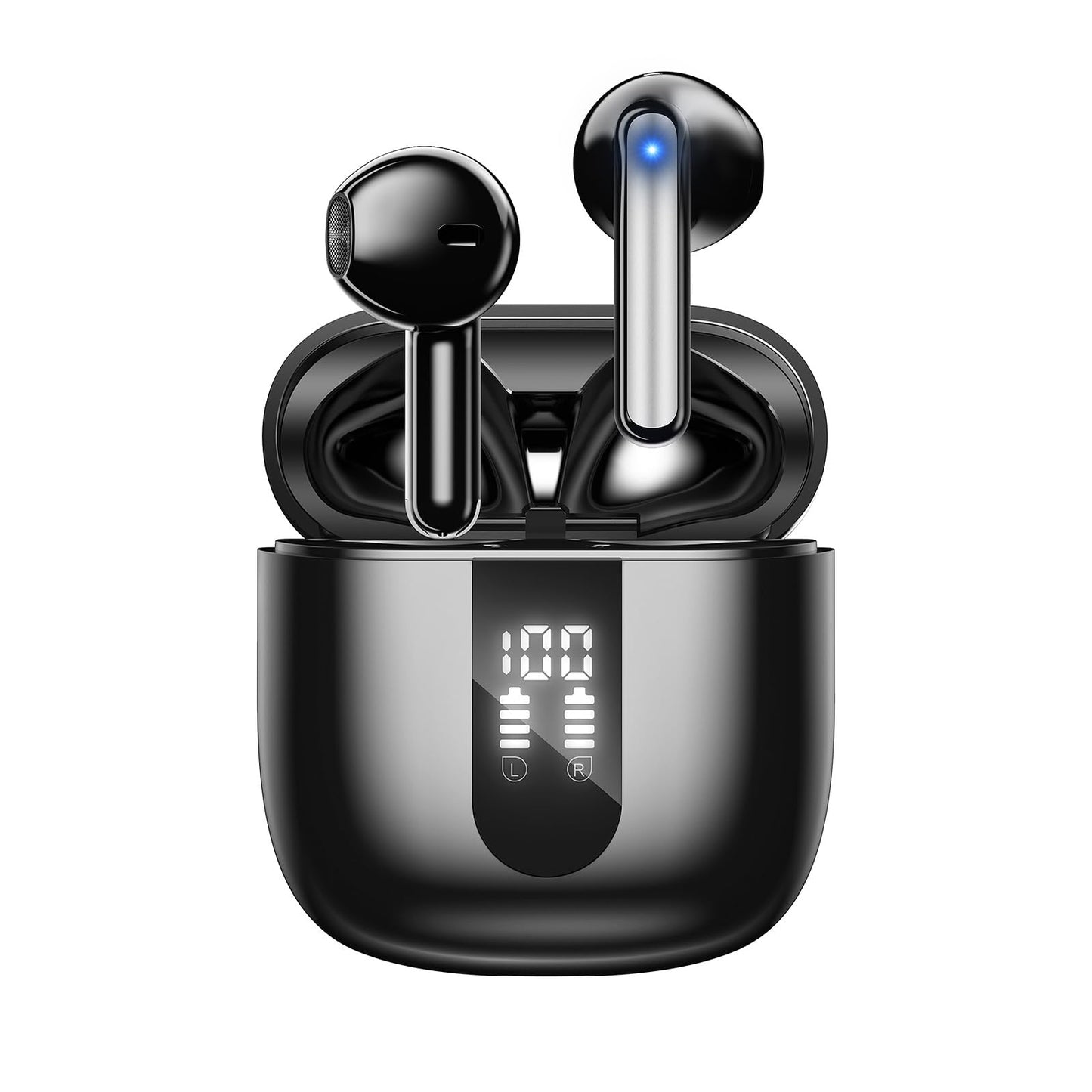 Bluetooth Earbuds Wireless Headphones, 60H Deep Bass Ear Buds with 4 Noise Cancelling Microphone, IP5 Waterproof Earphones for iPhone Android Sports audifonos Bluetooth inalambricos (Obsidian)