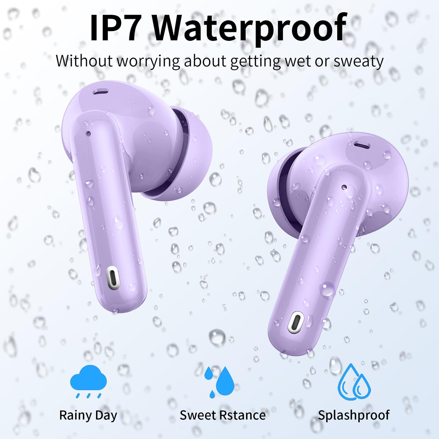 Wireless Earbuds, Bluetooth Headphones 5.4 HiFi Stereo, Wireless Earphones with ENC Noise Cancelling Mic, IP7 Waterproof in Ear Headphones, LED Digital Display Ear Buds, Touch Control, Black