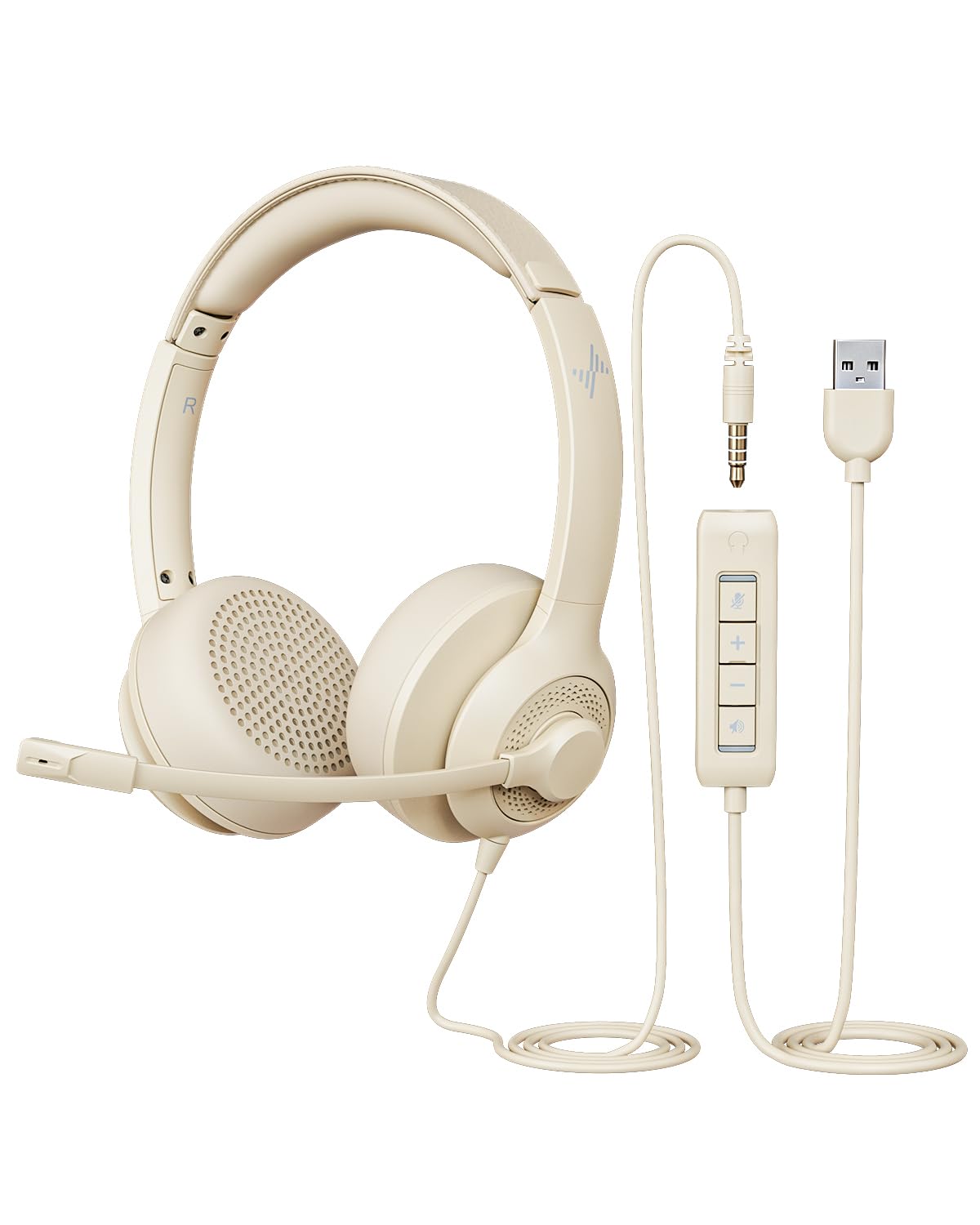 JIAMQISHI USB Headset with Mic for PC, On-Ear Computer Laptop Headphones with Noise Cancelling Microphone in-line Control for Home Office Online Class Skype Zoom