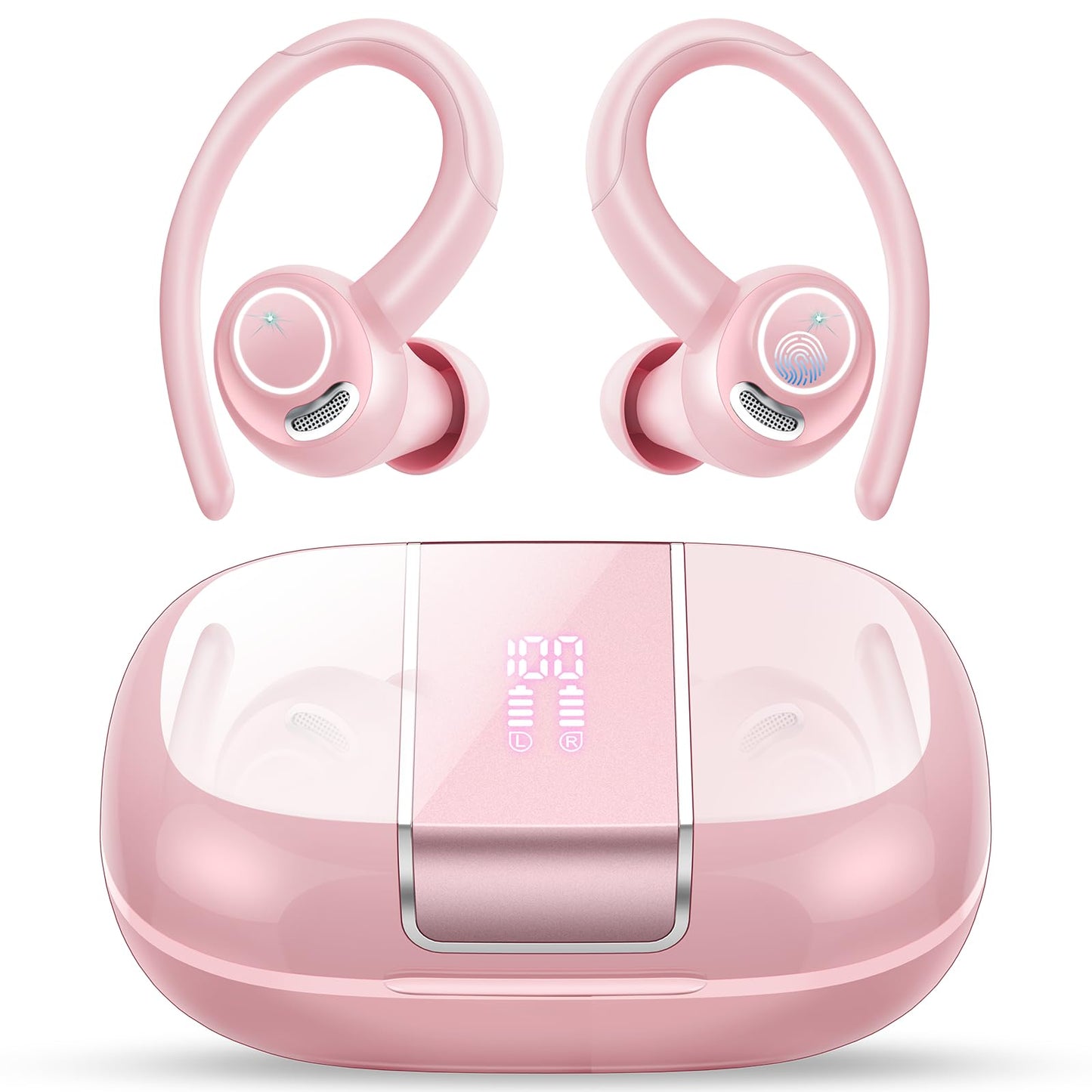 2026 Wireless Earbuds Bluetooth 5.3 Headphones Sports, 48H Earphones with ENC Mic, Stereo Deep Bass Bluetooth Earbuds with Secure Earhook, LED Display, IPX7 Waterproof Ear Buds for Running/Gym/Workout