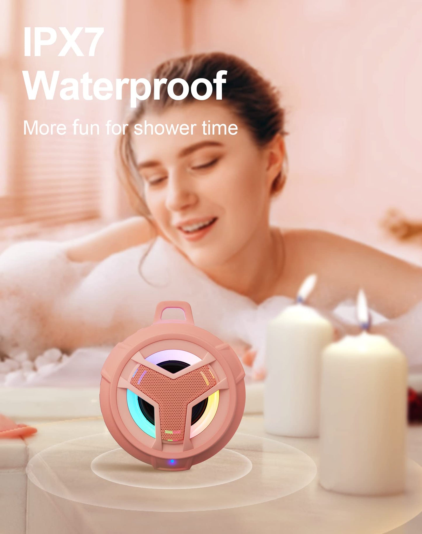 EBODA Bluetooth Shower Speaker, Portable Bluetooth Speakers, IP67 Waterproof Outdoor Speaker Wireless with LED Light, Floating, 2000mAh, True Wireless Stereo for Pool, Kayak, Bike, Golf, Gifts -Black