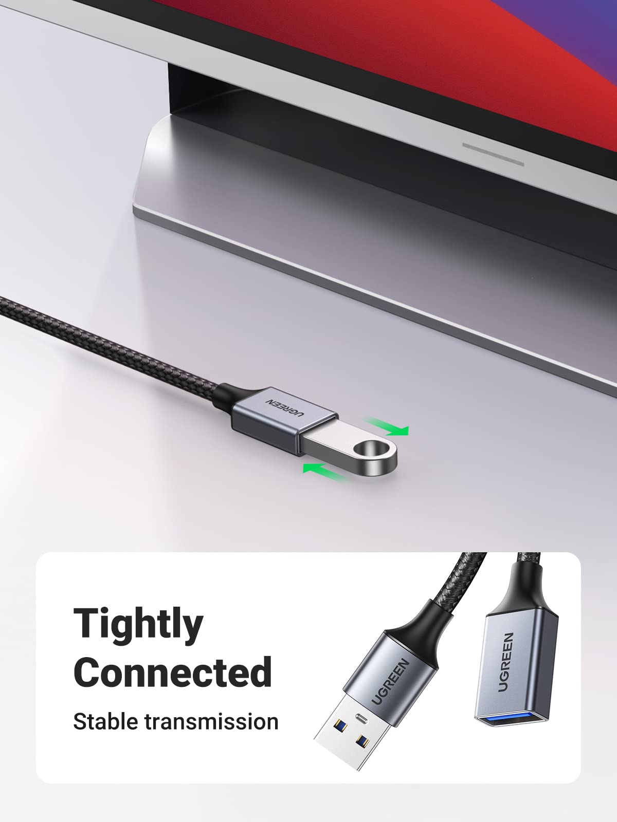 UGREEN USB Extension Cable 3.0 Extender Cord Nylon Braided A Male to Female Data Transfer Cable for Hard Drive, Hub, USB Sticks, Mouse, Keyboard, Xbox, Camera, Webcam, 6.6FT