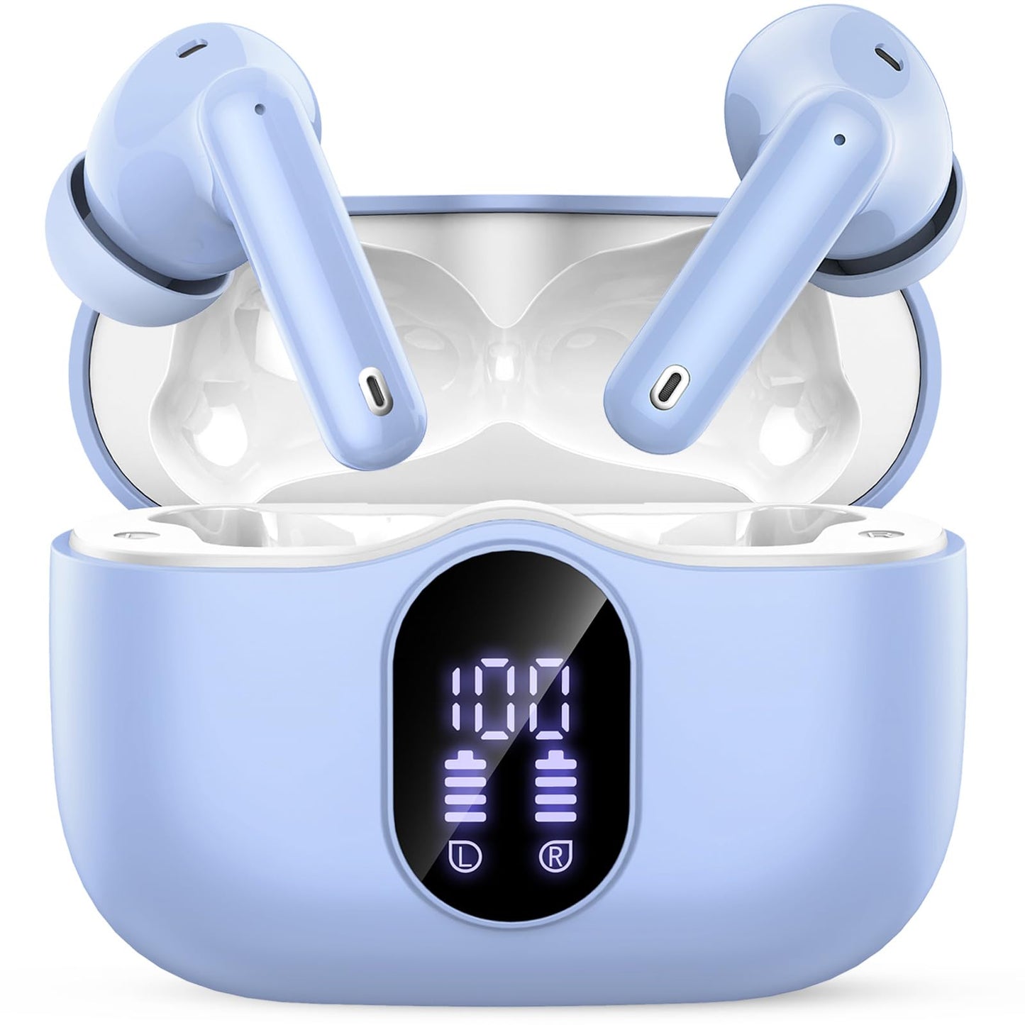 Wireless Earbuds, Bluetooth Headphones 5.4 HiFi Stereo, Wireless Earphones with ENC Noise Cancelling Mic, IP7 Waterproof in Ear Headphones, LED Digital Display Ear Buds, Touch Control, Black