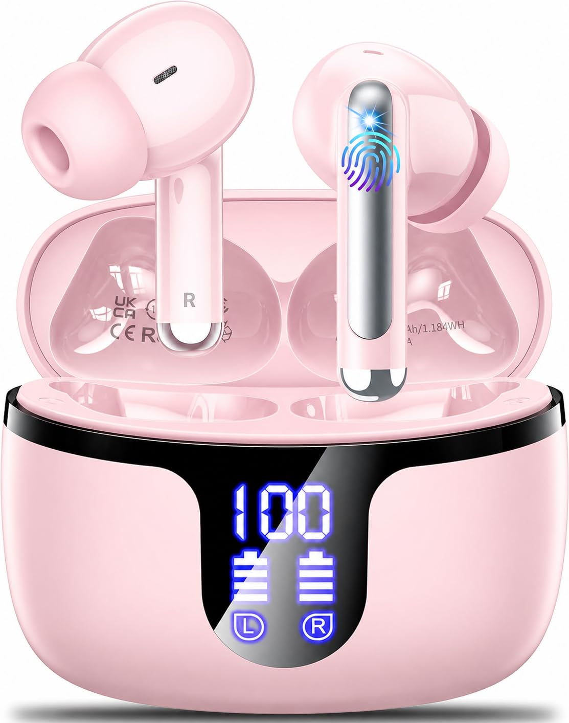 Wireless Earbuds, Bluetooth 5.4 Headphones, 50H Playback Deep Bass Stereo Ear Buds with LED Power Display Charging Case, IPX7 Waterproof in-Ear Earbuds for Smart Phone Laptop Computer Sports Black