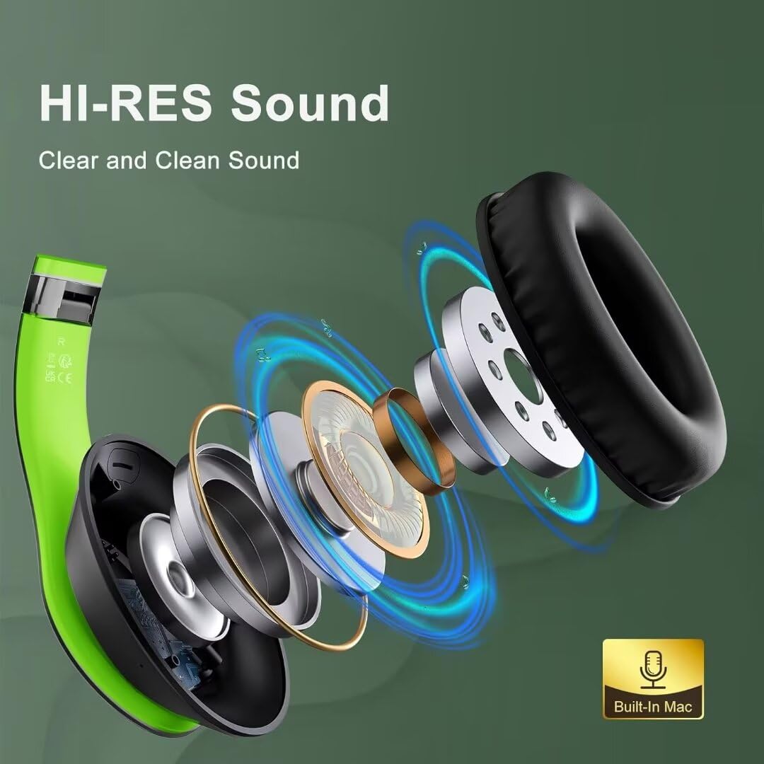 Wireless Bluetooth Headphones Over Ear 65H Playtime HiFi Stereo Headset with Microphone and 6EQ Modes Foldable Bluetooth V6.0 Headphones for Desktop Computer Laptop Rose Gold