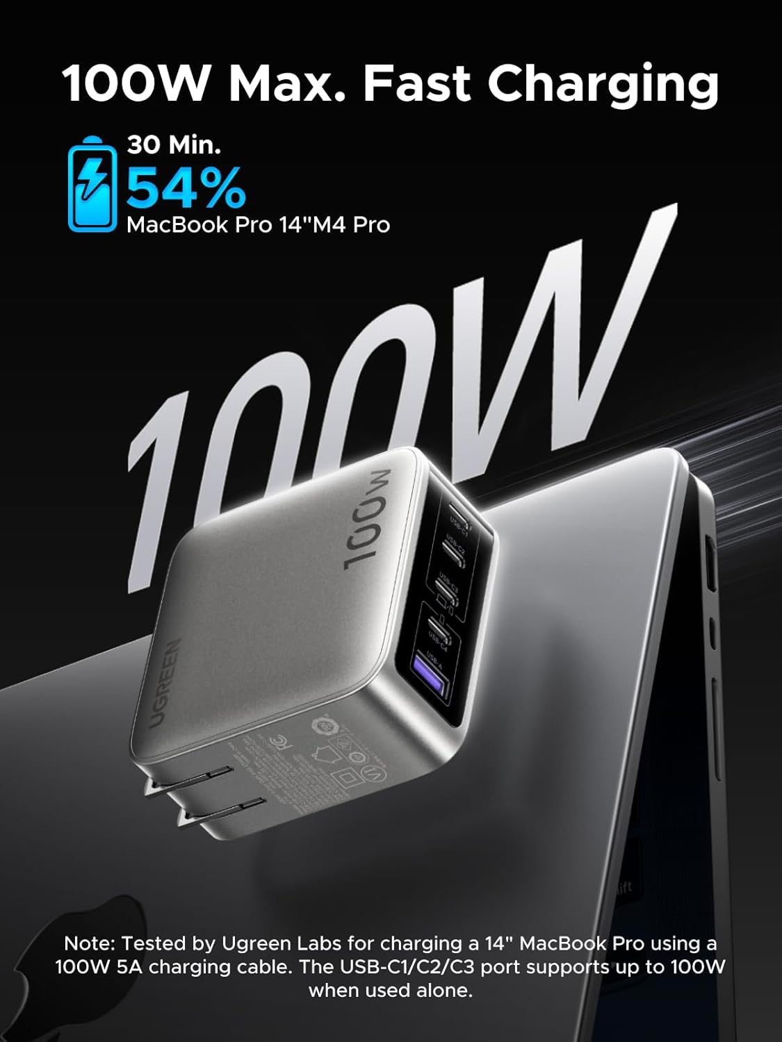 UGREEN 100W 5-Port GaN Charger, Smart Digital Display Screen with Touch Control, 4 USB-C Multi Port Fast Charging Adapter, PD USB C Wall Charger for Laptop MacBook, iPhone 17, Galaxy S26 S25, Pixel 10