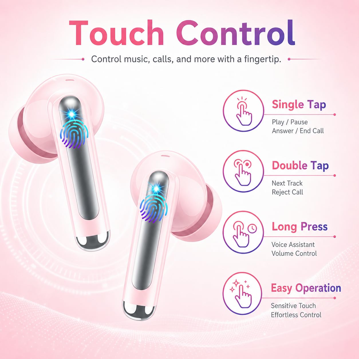 Wireless Earbuds, Bluetooth 5.4 Headphones, 50H Playback Deep Bass Stereo Ear Buds with LED Power Display Charging Case, IPX7 Waterproof in-Ear Earbuds for Smart Phone Laptop Computer Sports Black