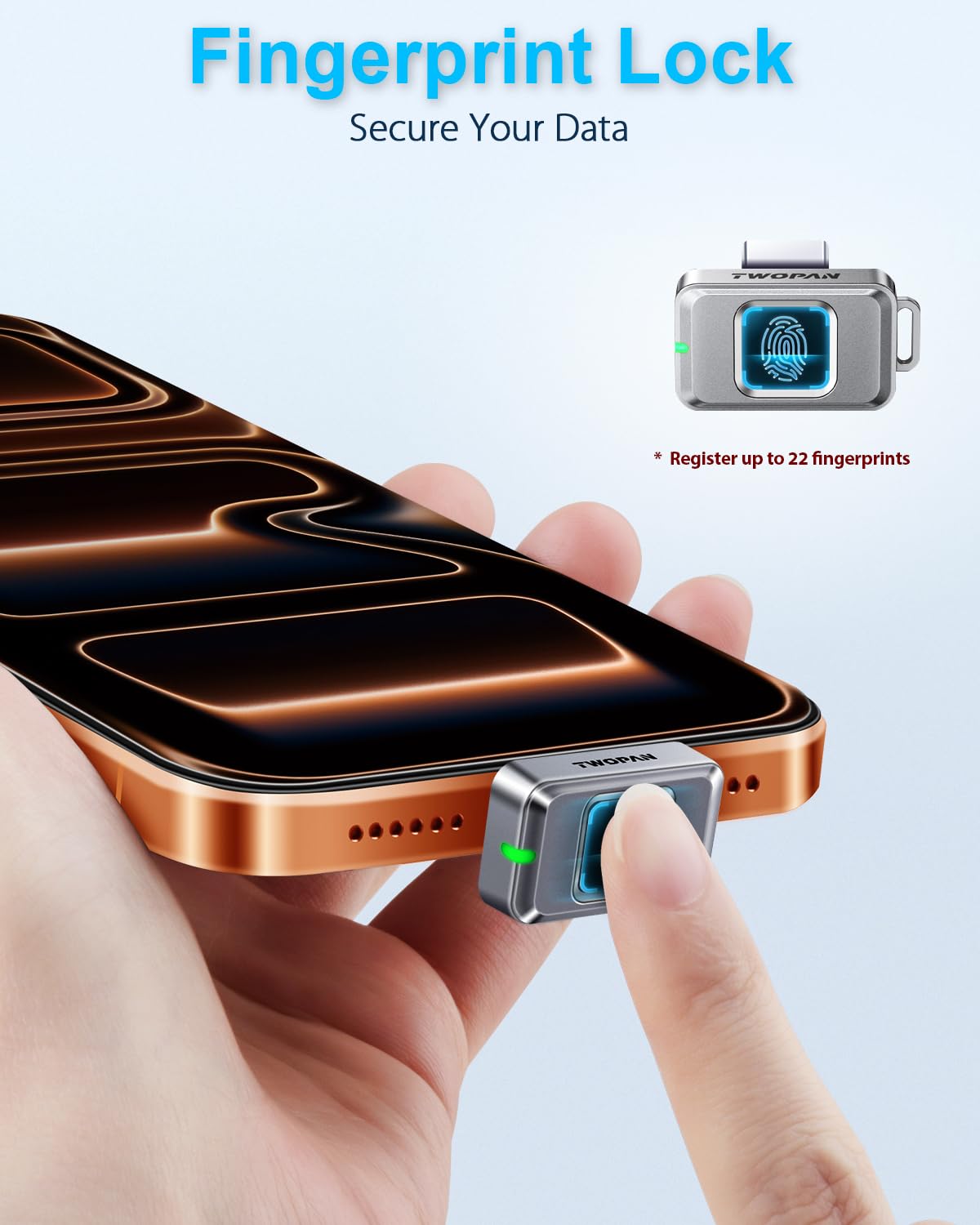 TWOPAN 256GB Portable Nano SSD with Fingerprint Lock, USB-C External SSD Hard Drive, Compatible with iPhone 17/16/15, MacBook, iPad, Steam Deck, PS5, Selfie Stick, Android, Travel and Backup