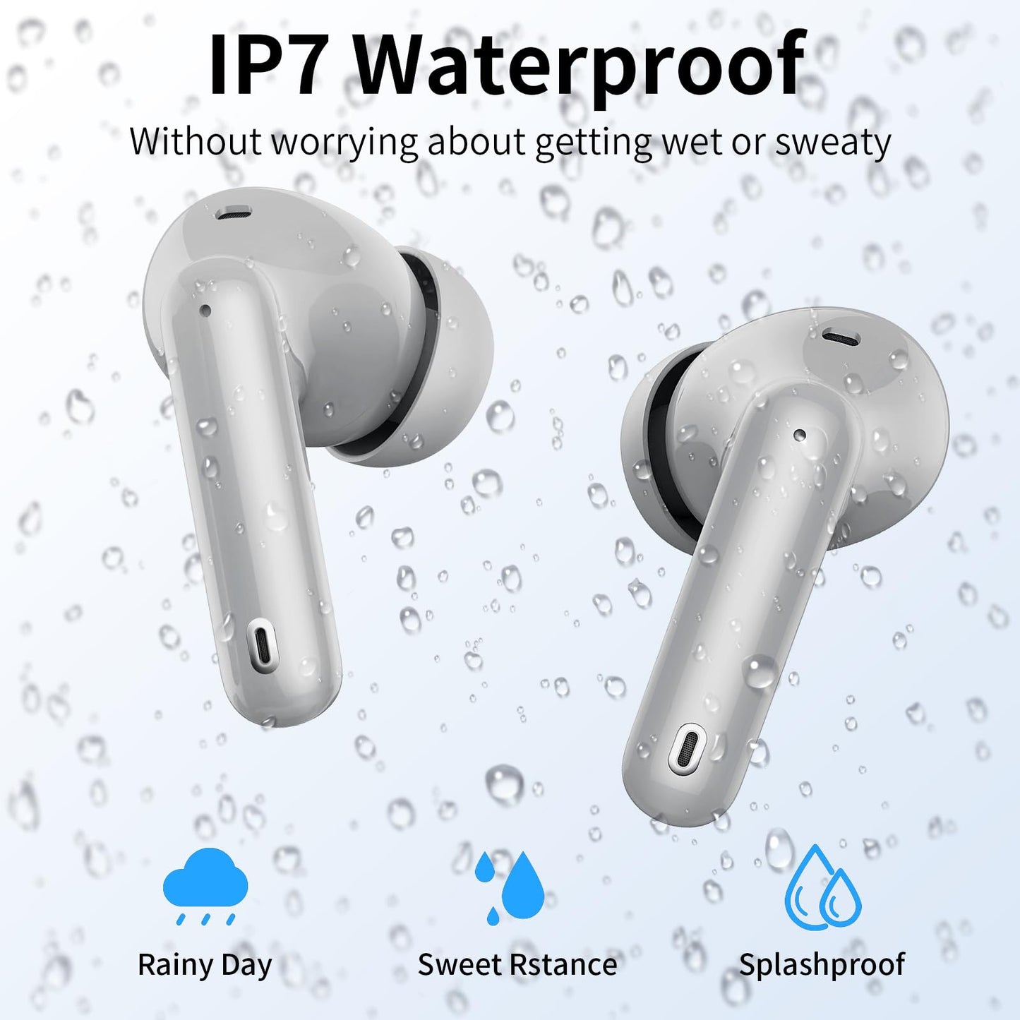 Wireless Earbuds, Bluetooth Headphones 5.4 HiFi Stereo, Wireless Earphones with ENC Noise Cancelling Mic, IP7 Waterproof in Ear Headphones, LED Digital Display Ear Buds, Touch Control, Black