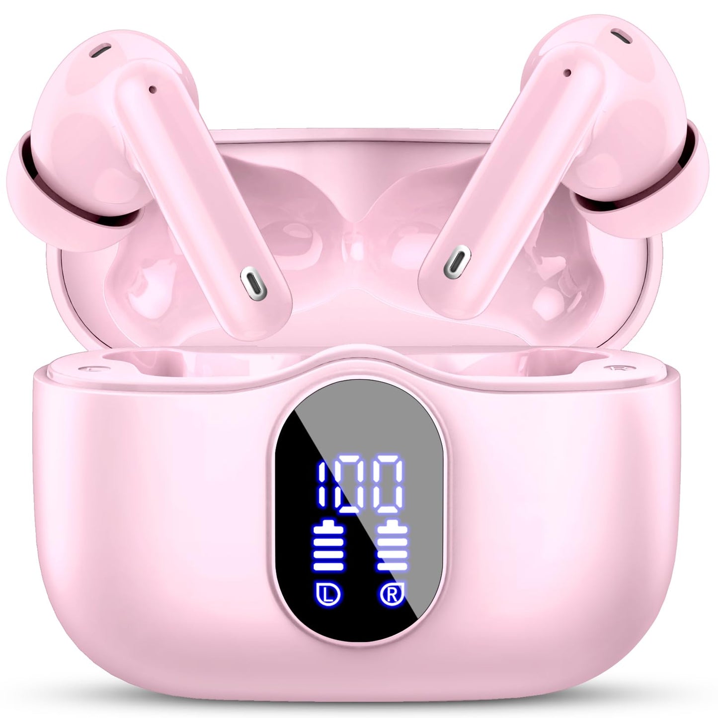 Wireless Earbuds, Bluetooth Headphones 5.4 HiFi Stereo, Wireless Earphones with ENC Noise Cancelling Mic, IP7 Waterproof in Ear Headphones, LED Digital Display Ear Buds, Touch Control, Black