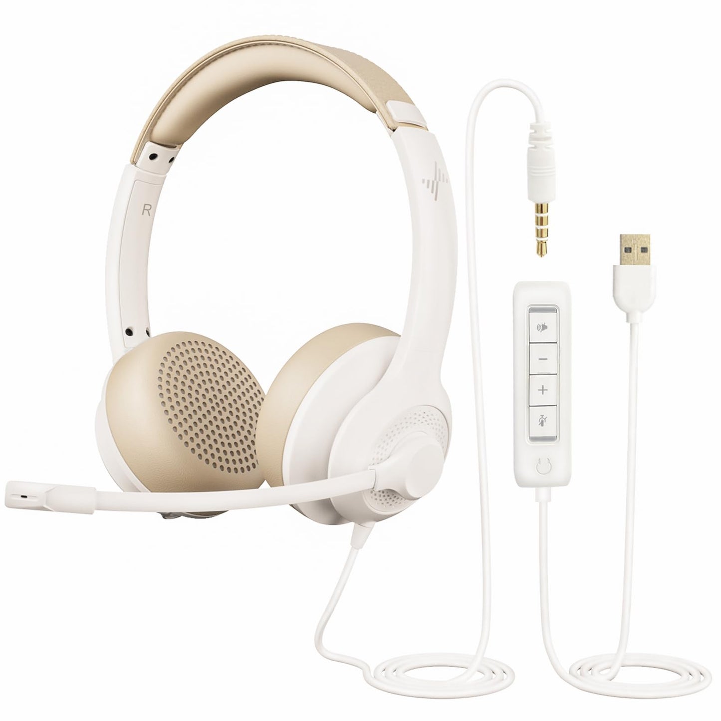 JIAMQISHI USB Headset with Mic for PC, On-Ear Computer Laptop Headphones with Noise Cancelling Microphone in-line Control for Home Office Online Class Skype Zoom