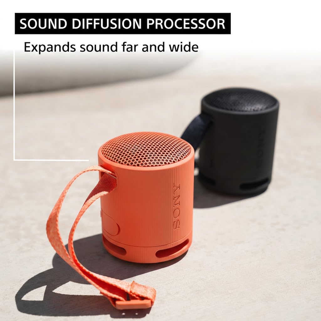 Sony SRS-XB100 Wireless Bluetooth Portable Lightweight Super-Compact Travel Speaker, Extra-Durable IP67 Waterproof & Dustproof, 16 Hour Battery, Versatile Strap, and Hands-Free Calling, Grey New