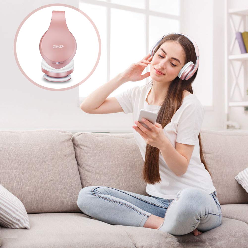 zihnic Bluetooth Headphones Over Ear, Foldable Wireless and Wired Stereo Headset Micro SD/TF, FM for iPhone/Samsung/iPad/PC/TV,Soft Earmuffs &Light Weight for Prolonged Wearing (Gold)