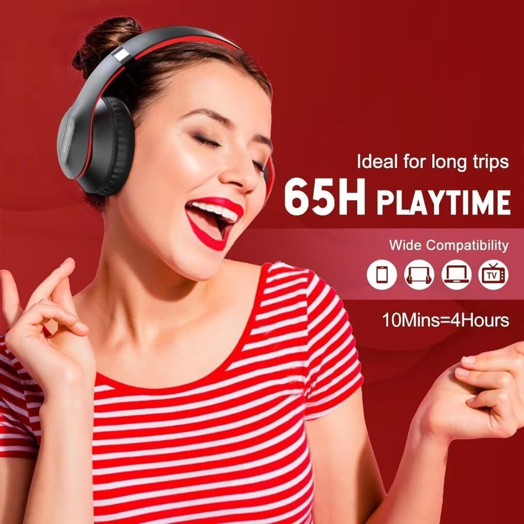 Wireless Bluetooth Headphones Over Ear 65H Playtime HiFi Stereo Headset with Microphone and 6EQ Modes Foldable Bluetooth V6.0 Headphones for Desktop Computer Laptop Rose Gold