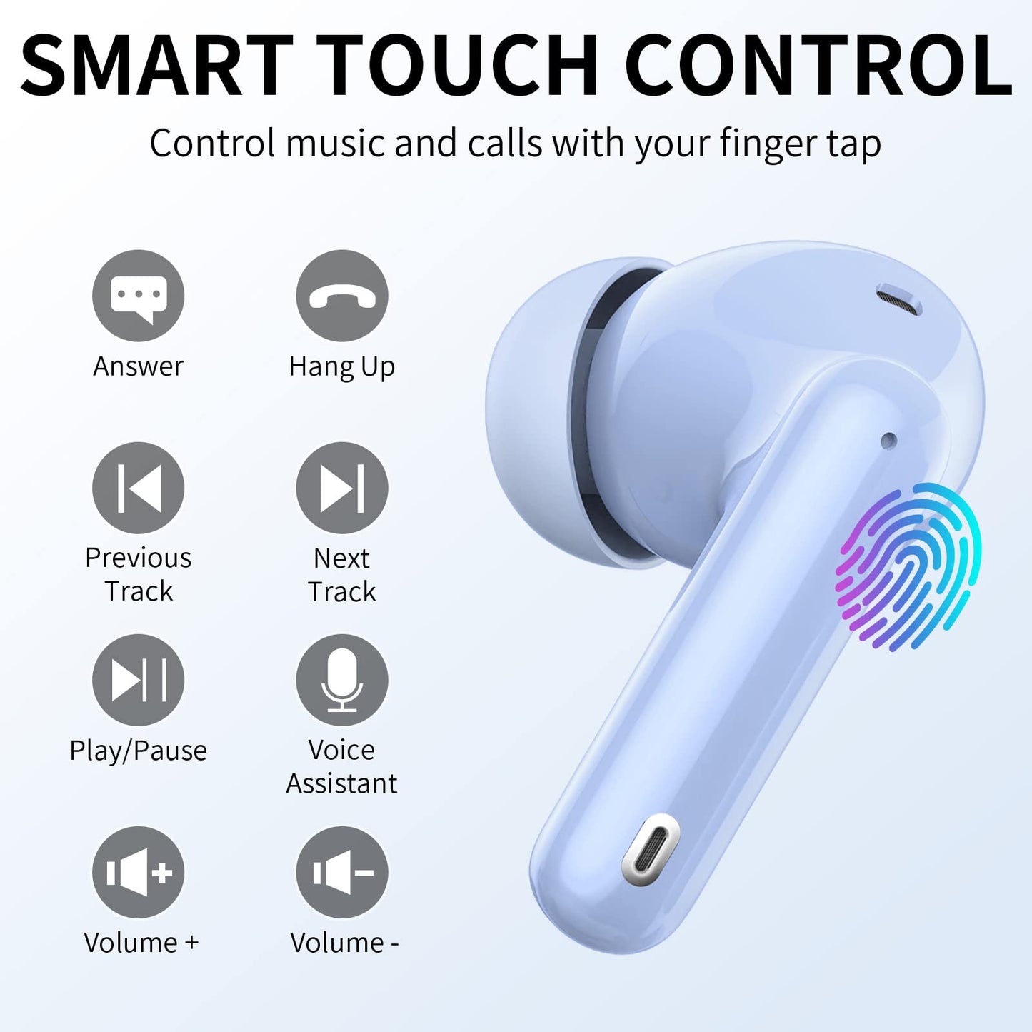Wireless Earbuds, Bluetooth Headphones 5.4 HiFi Stereo, Wireless Earphones with ENC Noise Cancelling Mic, IP7 Waterproof in Ear Headphones, LED Digital Display Ear Buds, Touch Control, Black
