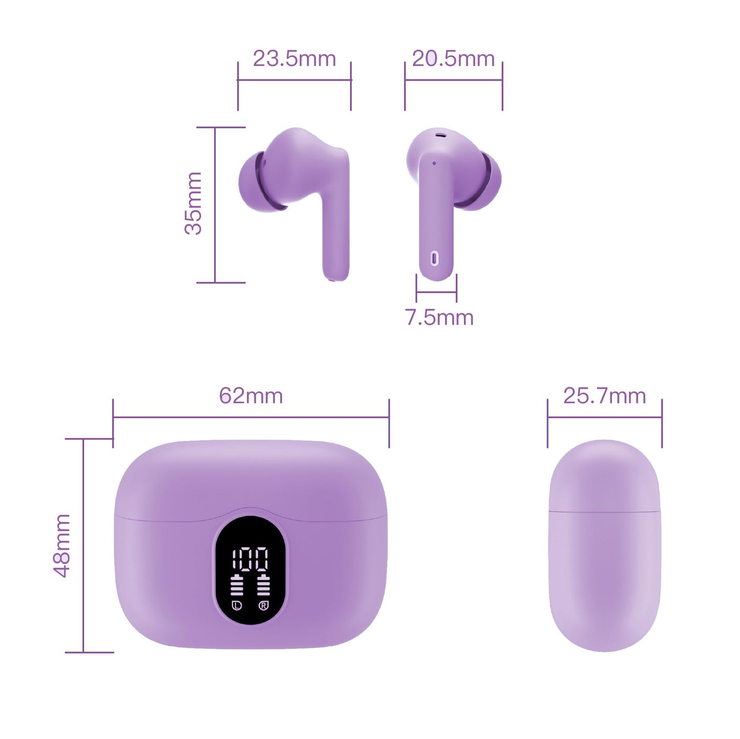 Wireless Earbuds, Bluetooth Headphones 5.4 HiFi Stereo, Wireless Earphones with ENC Noise Cancelling Mic, IP7 Waterproof in Ear Headphones, LED Digital Display Ear Buds, Touch Control, Black