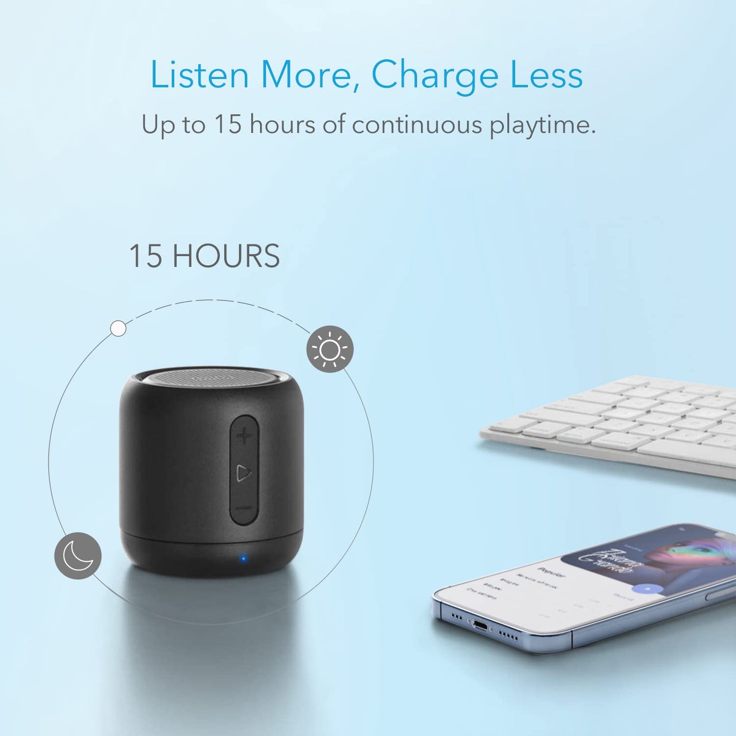 Anker SoundCore mini, Super-Portable Bluetooth Speaker with 15-Hour Playtime（with FM Radio）, 66-Foot Bluetooth Range, Enhanced Bass, Noise-Cancelling Microphone（for Leisure and Work Use）