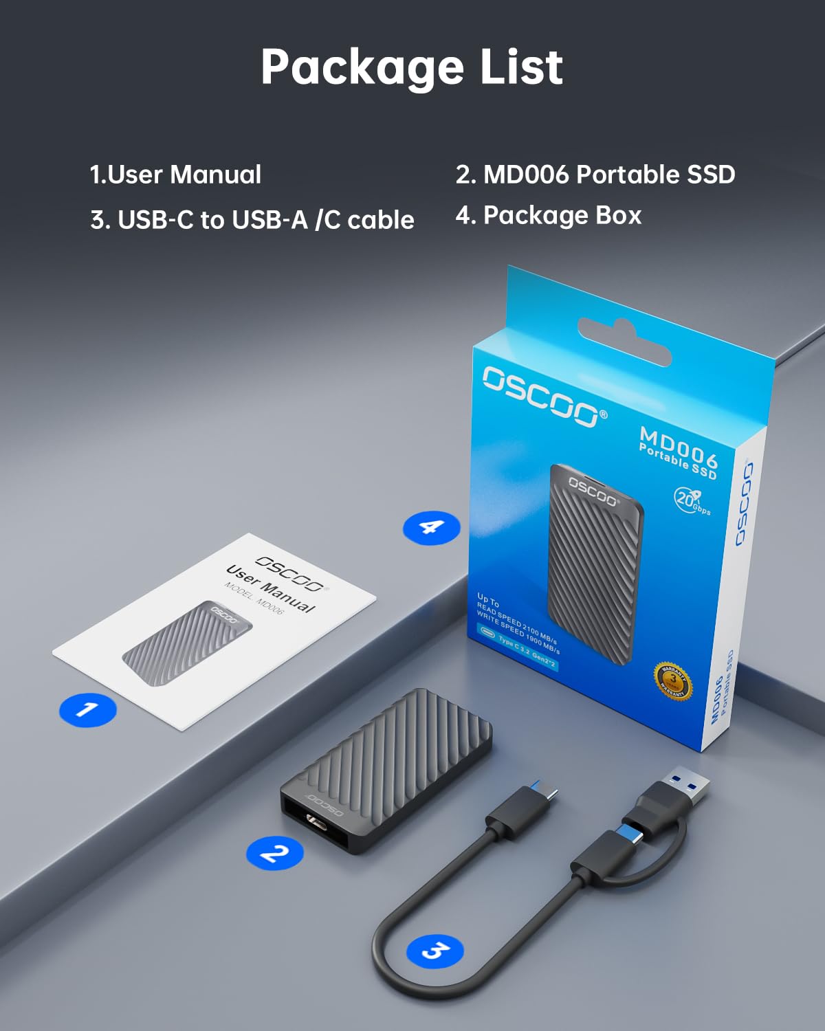 512GB Portable SSD, 2000MB/s External SSD, USB 3.2 Gen 2x2 External Solid State Drive, Dual USB-C & USB-A, Compatible with Smartphones, Laptops, Tablets, Smart TVs, Cameras, Game Consoles