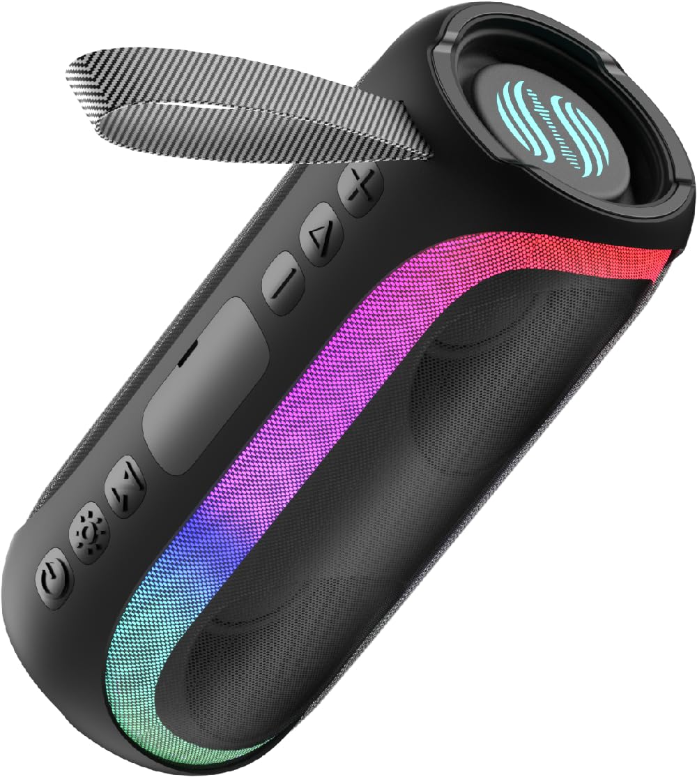 Portable Bluetooth Speaker, IPX6 Waterproof 20W HiFi Stereo Sound with Deep Bass 12H Playtime BT 5.2 Wireless TWS 7 Color Lights soundbox for Smartphone/Tablet/PC Apply to Home/Outdoor