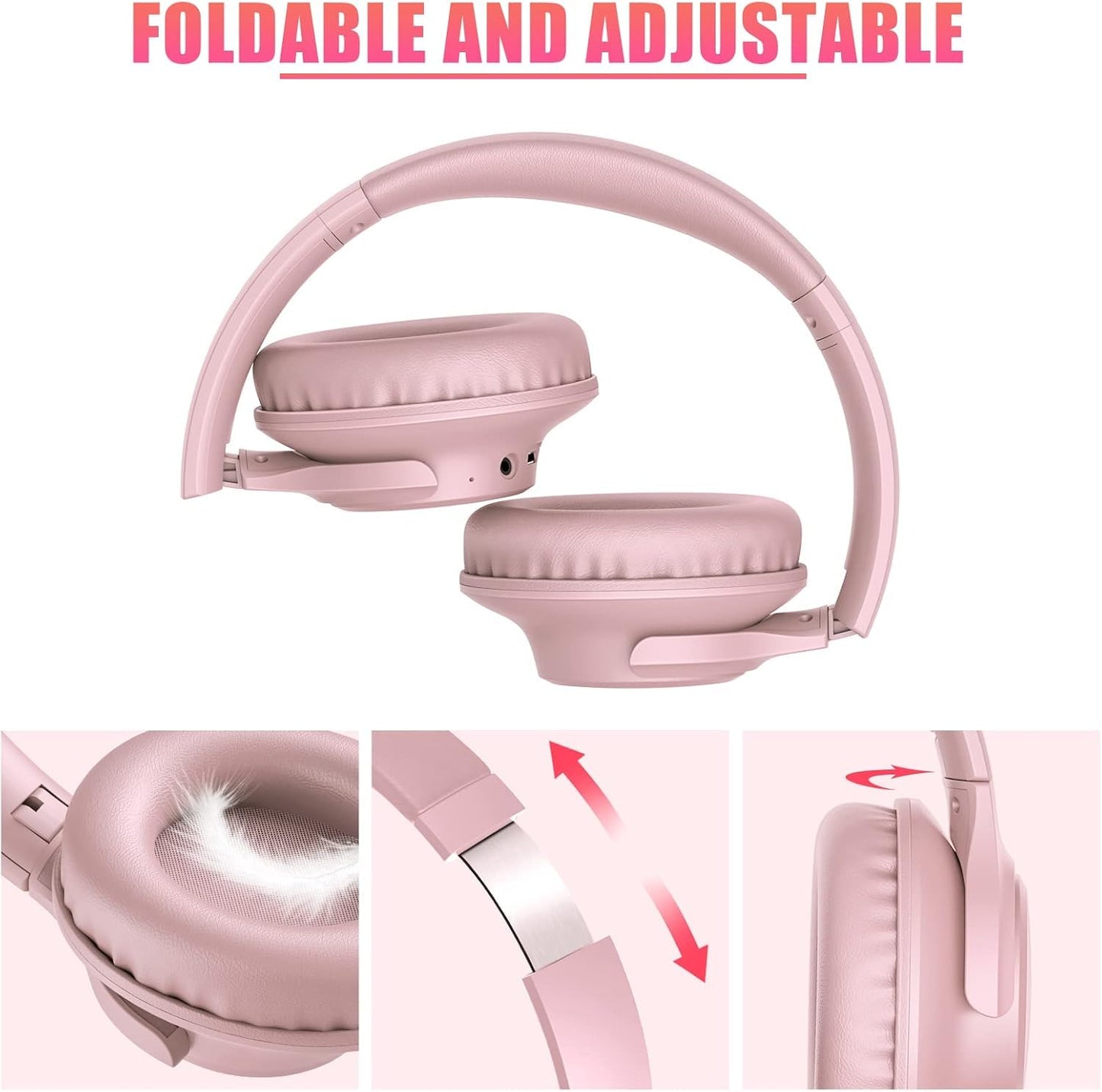 KVIDIO Bluetooth Headphones Over Ear, 65 Hours Wireless Headphones with Microphone, Foldable Lightweight HiFi Stereo Headset with Deep Bass for Travel Work Laptop PC Cellphone