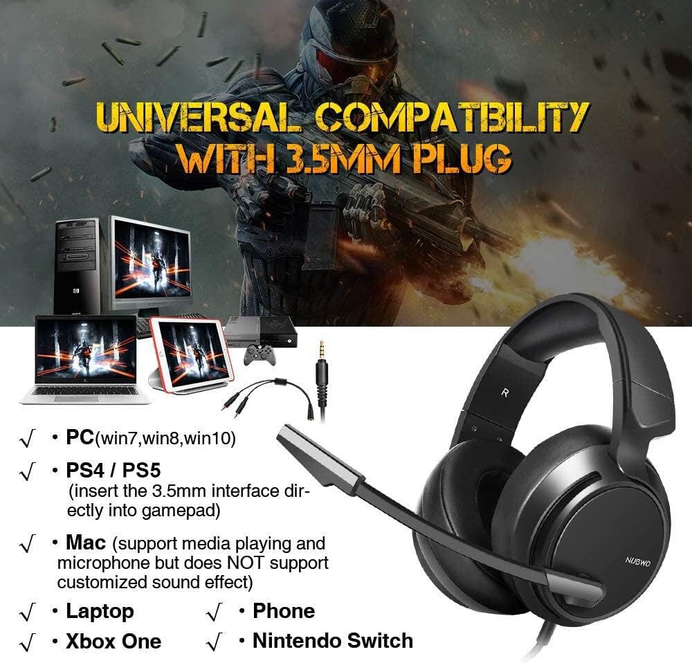 Gaming Headset for PS4, PS5, Xbox One, PC with Bass Surround, Soft Memory Earmuffs, Stereo Headset, Noise-Cancelling Over-Ear Headphones with Mic, Volume Control for Laptop Tablet