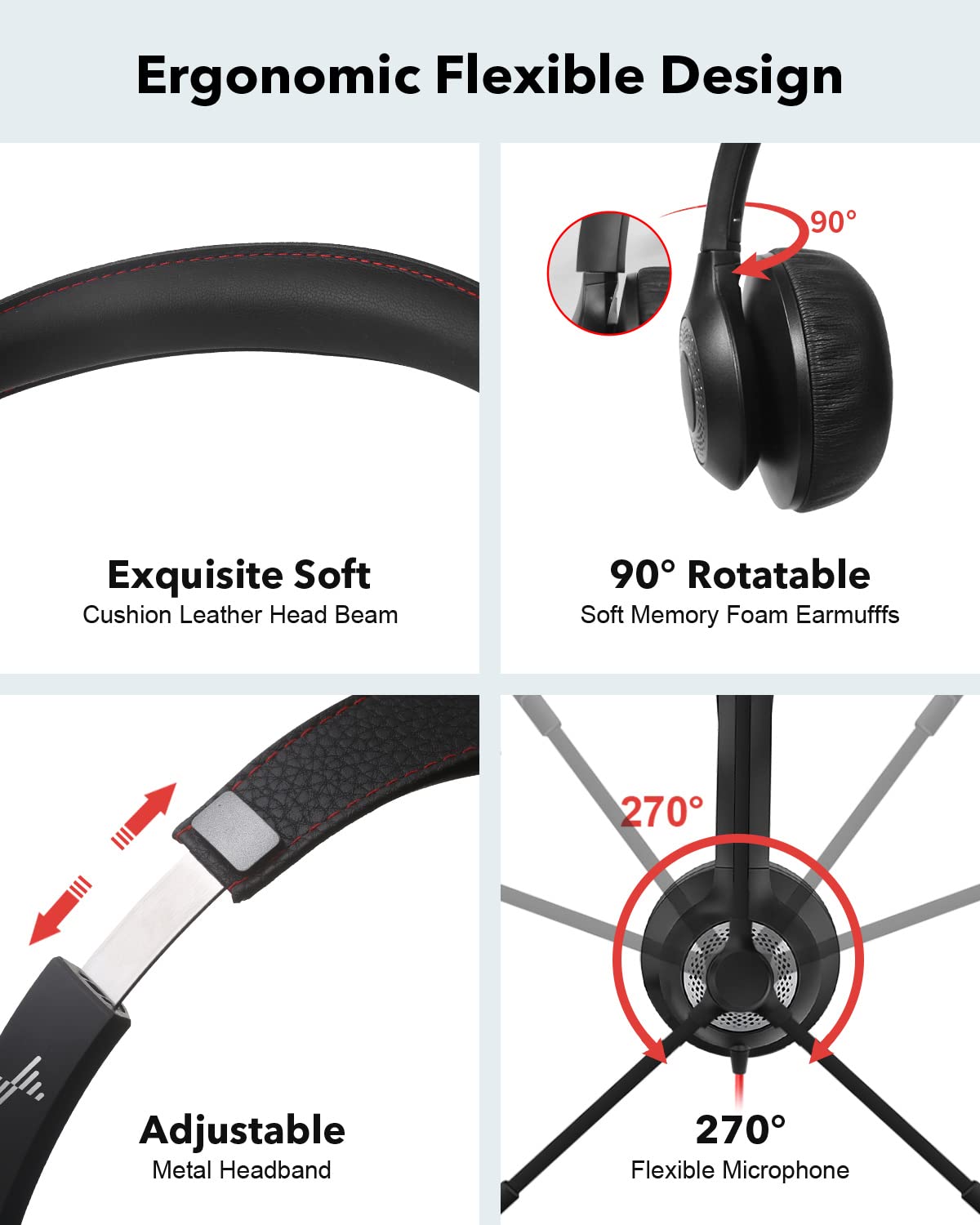 JIAMQISHI USB Headset with Mic for PC, On-Ear Computer Laptop Headphones with Noise Cancelling Microphone in-line Control for Home Office Online Class Skype Zoom