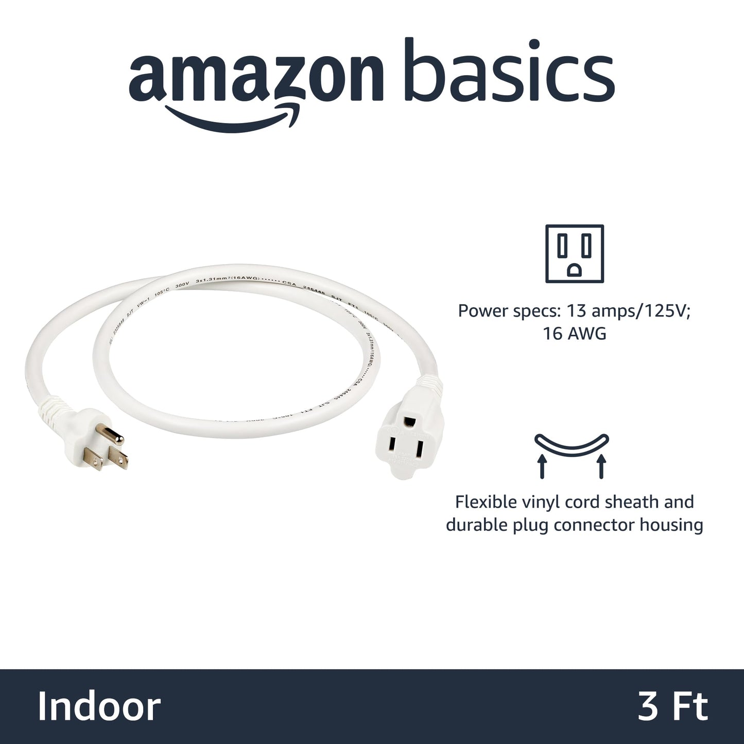 Amazon Basics 6-Foot Extension Cord - 13 Amps, 125V - Black