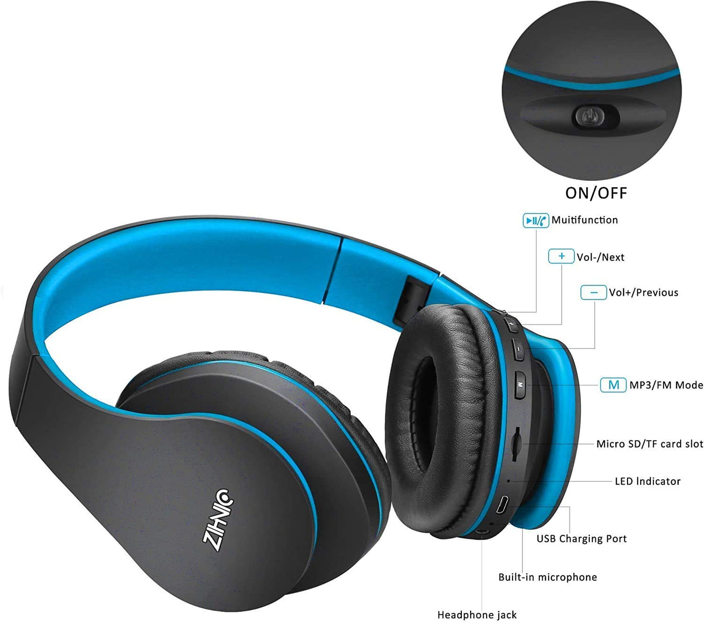 zihnic Bluetooth Headphones Over Ear, Foldable Wireless and Wired Stereo Headset Micro SD/TF, FM for iPhone/Samsung/iPad/PC/TV,Soft Earmuffs &Light Weight for Prolonged Wearing (Gold)