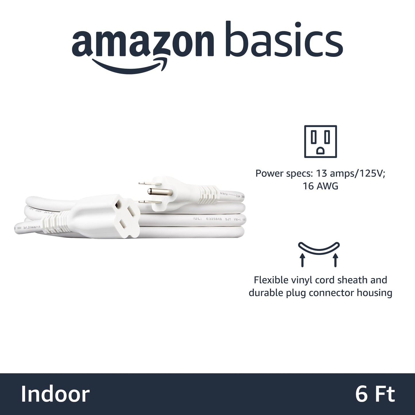 Amazon Basics 6-Foot Extension Cord - 13 Amps, 125V - Black