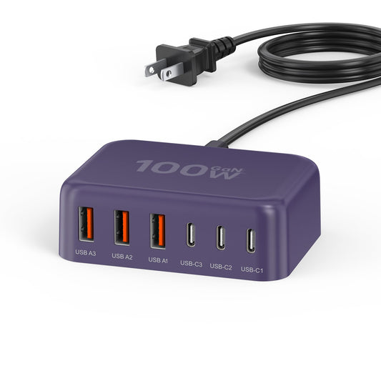 USB C Charger Block, 100W 6 Port PD USB C Charging Station and QC USB A Wall Charger Block Cube, Type C Charging Hub for iPhone 17 16 15 14 13 12 Pro Max iPad Galaxy S25 Pixel, 5ft Extension Cord