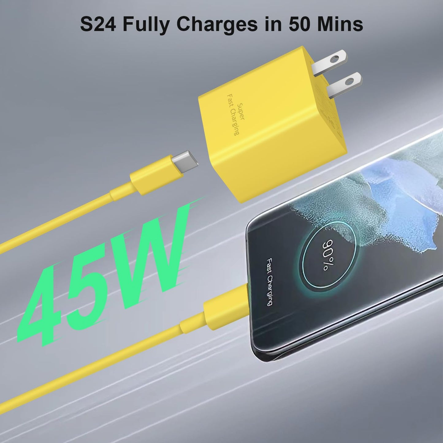 45W Type-C Fast Charger, 2-Pack USB C Fast Charger Adapter & USB C to USB C Cable, 45W Super Fast Charger for Galaxy S24/S23/S22 Ultra/Plus/Note 20/S20/S21/Galaxy Tab S7/S8 (Black)