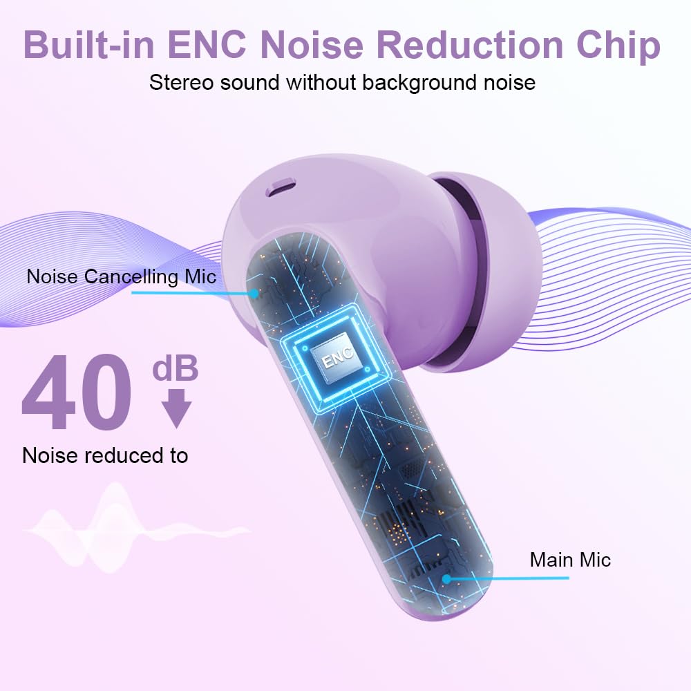 Wireless Earbuds, Bluetooth Headphones 5.4 HiFi Stereo, Wireless Earphones with ENC Noise Cancelling Mic, IP7 Waterproof in Ear Headphones, LED Digital Display Ear Buds, Touch Control, Black