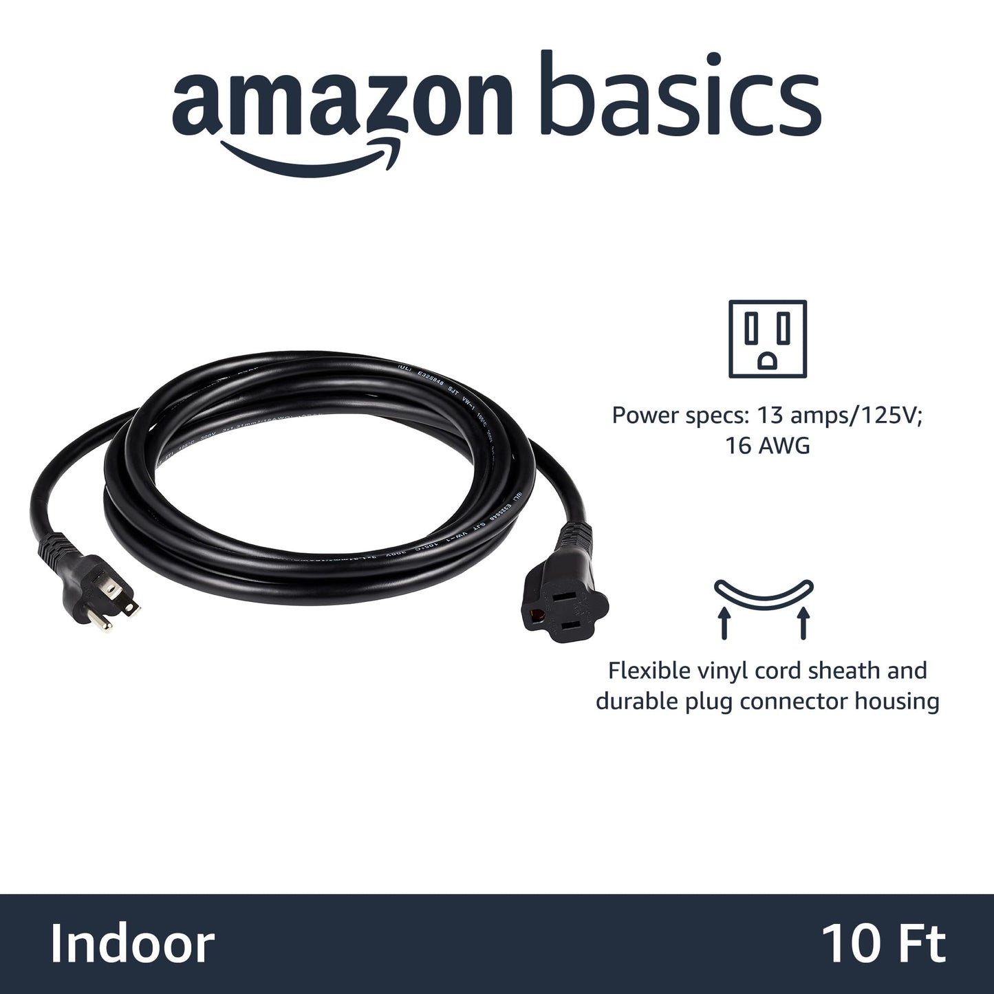 Amazon Basics 6-Foot Extension Cord - 13 Amps, 125V - Black
