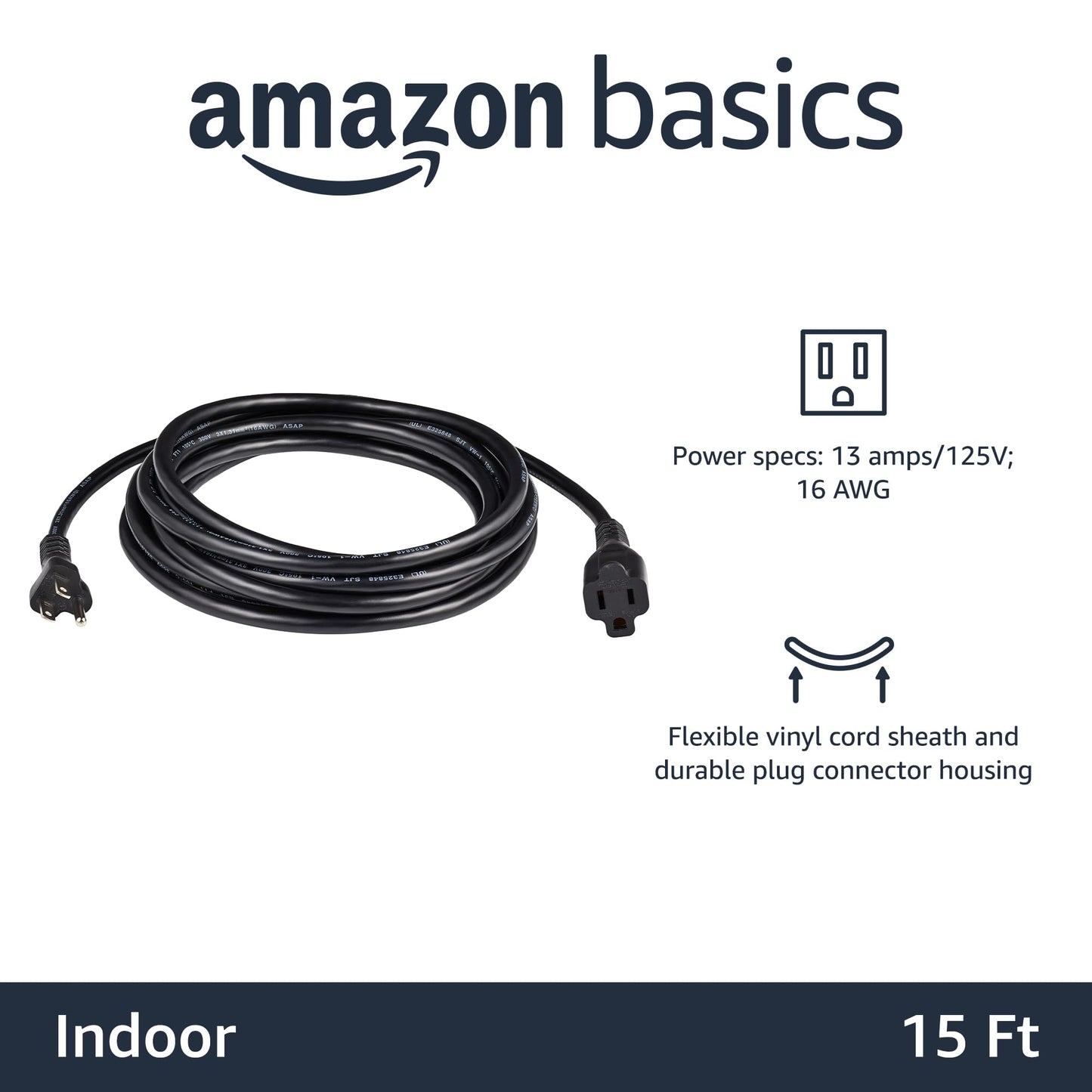 Amazon Basics 6-Foot Extension Cord - 13 Amps, 125V - Black